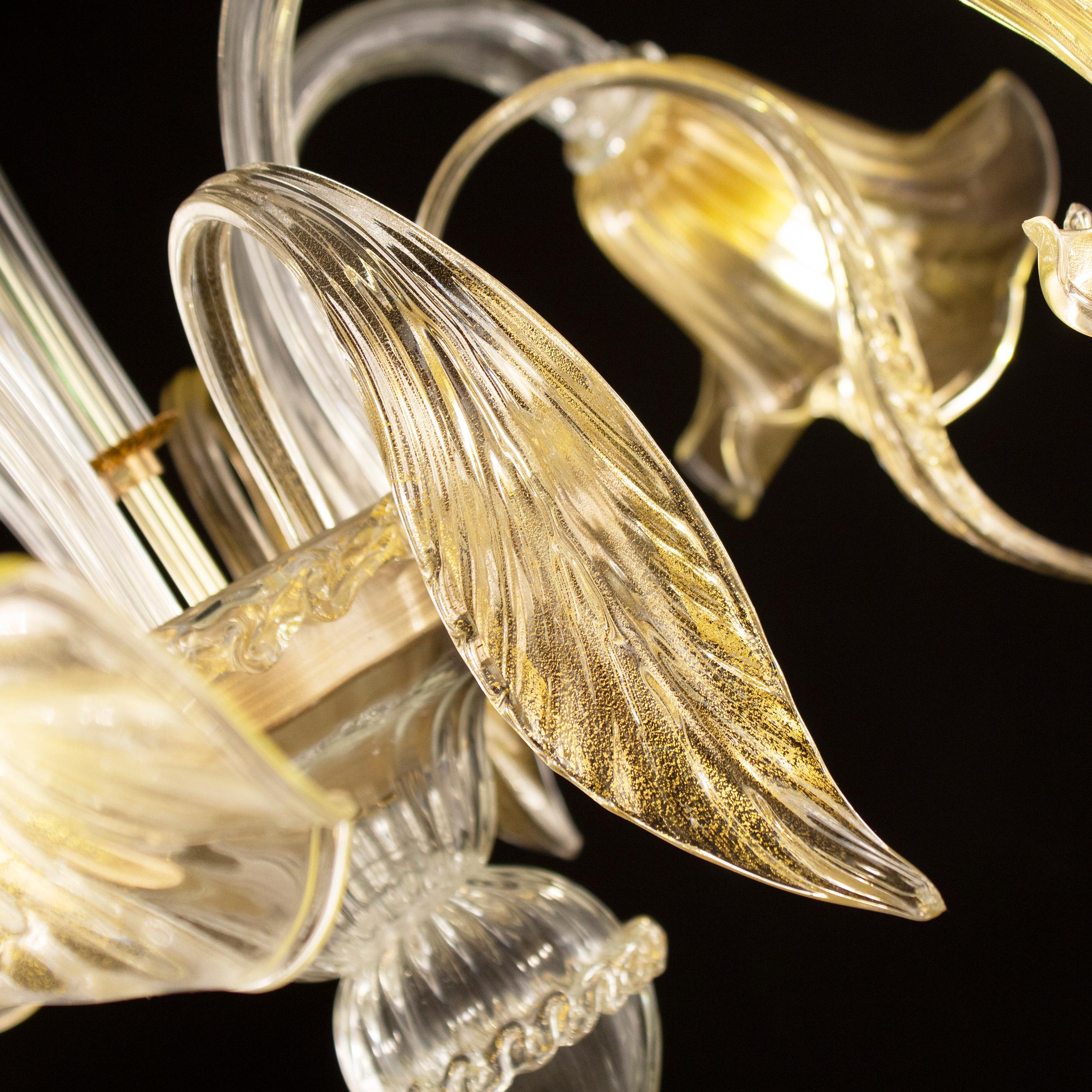 Other Artistic Chandelier 5 Arms, Clear Gold Murano Glass by Multiforme in Stock For Sale