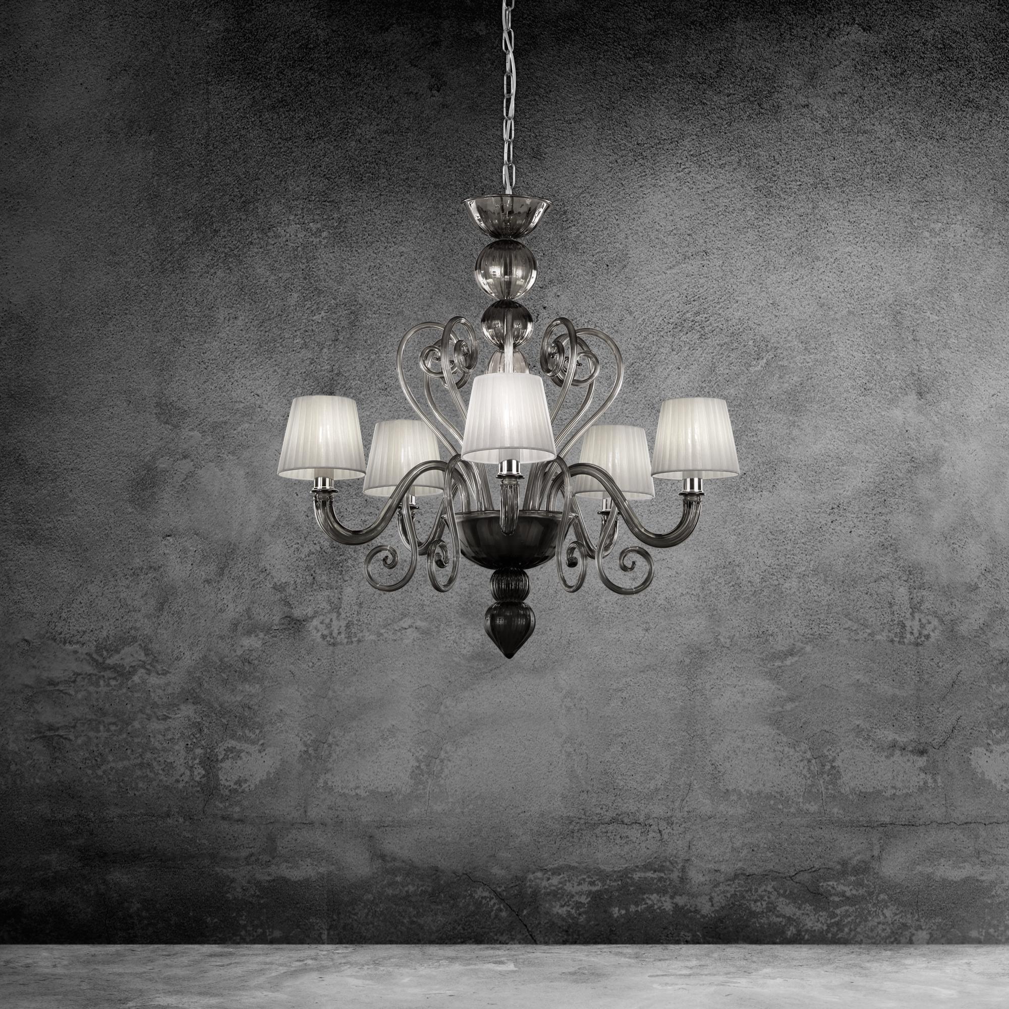 Vetro soffiato Lampadario artistico a 5 bracci in vetro di Murano grigio grafite Gatsby N di Multiforme in vendita