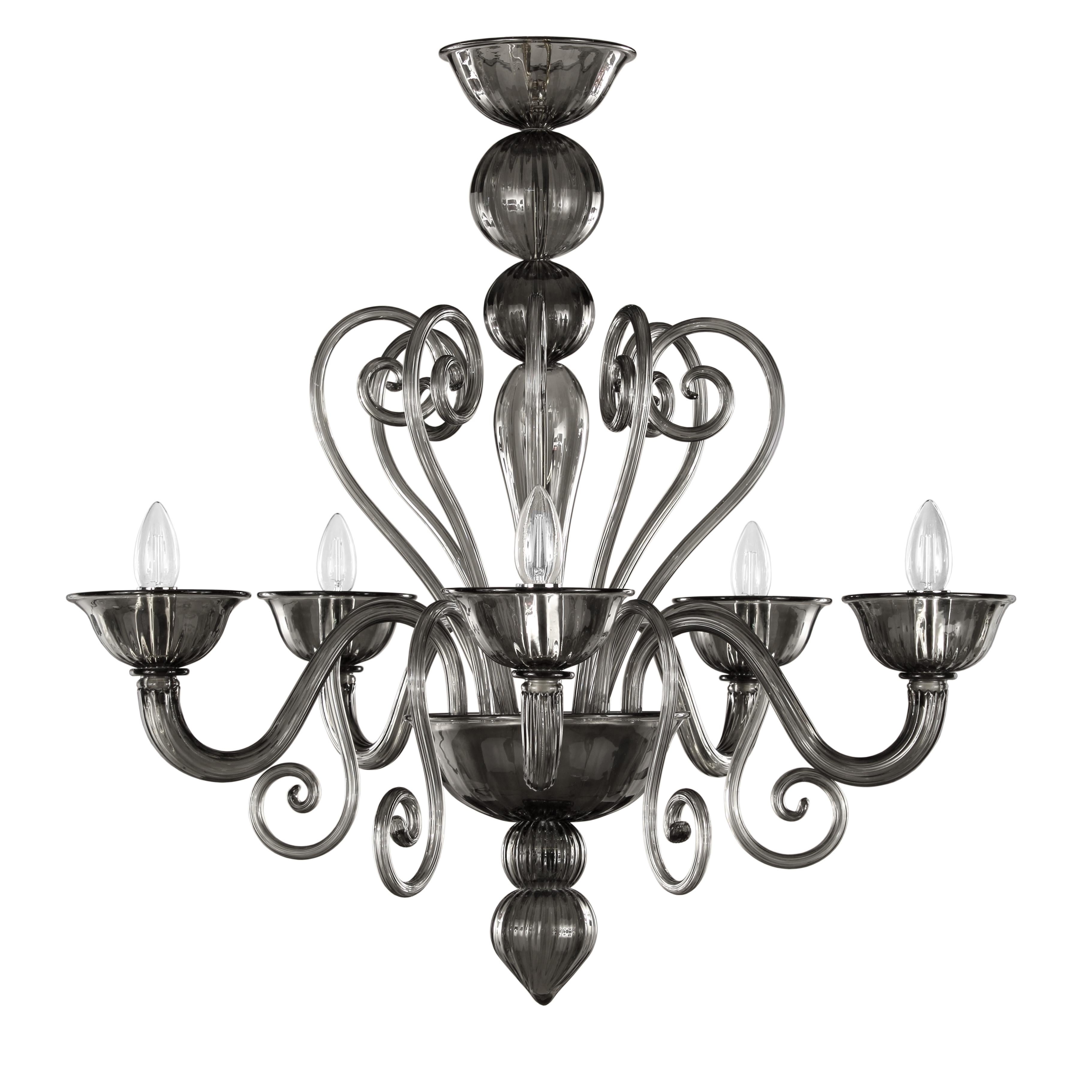 Lampadario artistico a 5 bracci in vetro di Murano grigio grafite Gatsby N di Multiforme in vendita 1