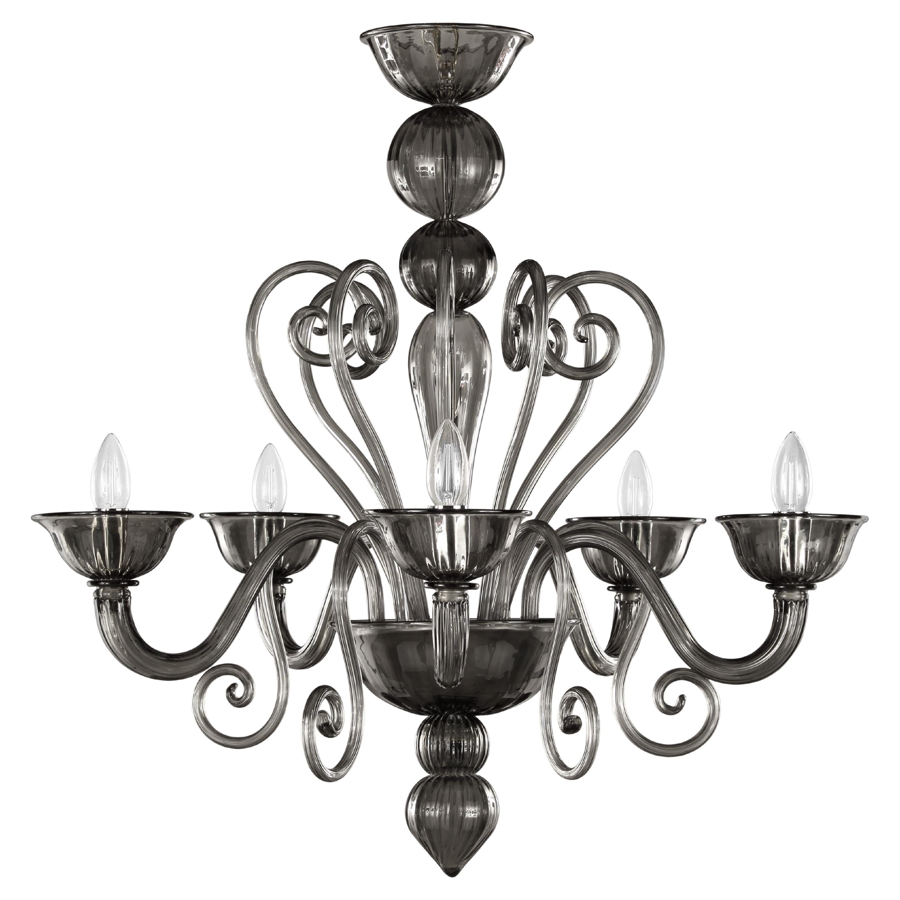 Artistic Chandelier 5 Arms Graphite Grey Murano Glass Gatsby N by Multiforme   For Sale