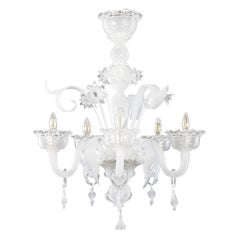 Lustre artistique à 5 bras en soie blanche et verre de Murano transparent par Multiforme