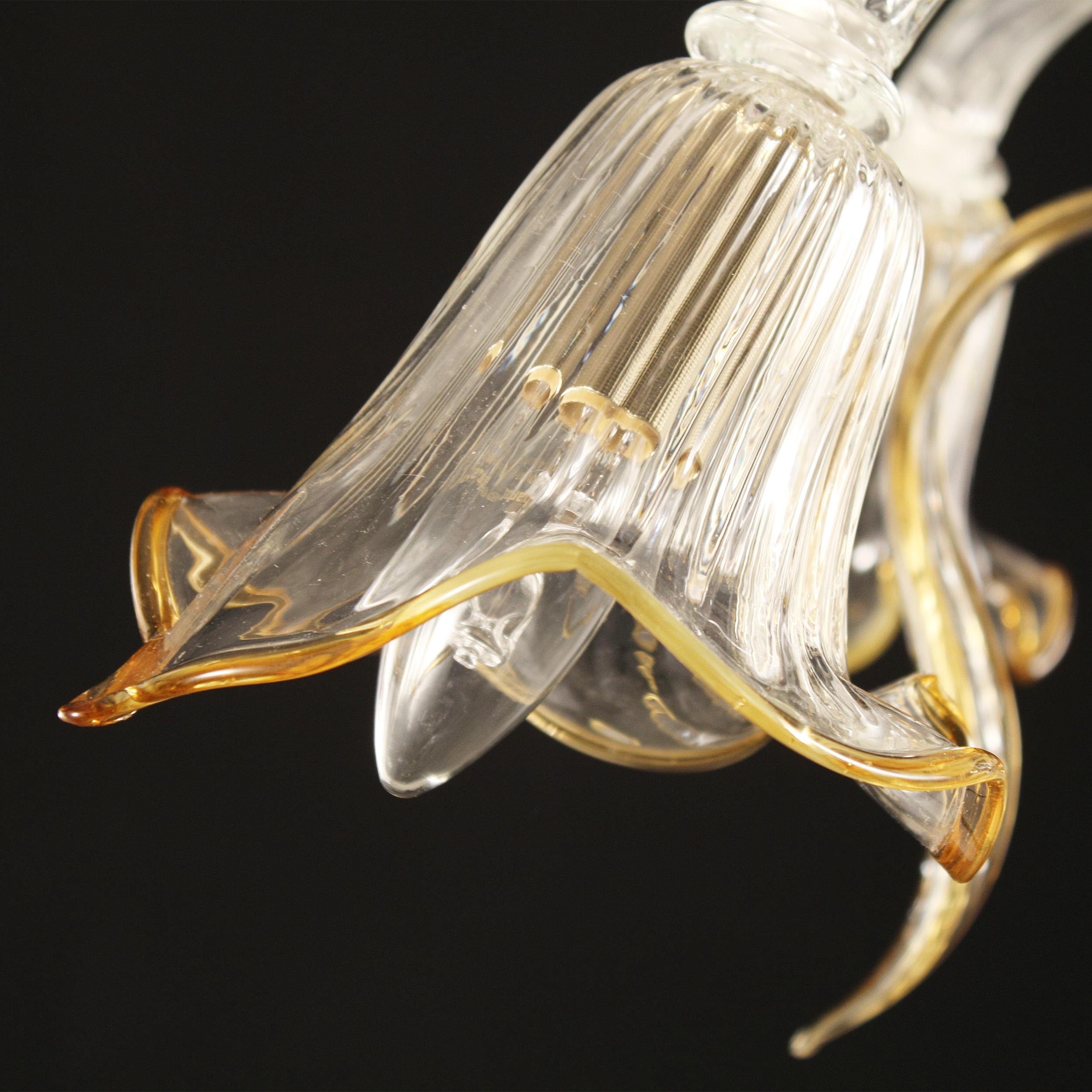 Other Artistic Chandelier 5 arms, Clear Murano Glass Amber Details by Multiforme For Sale