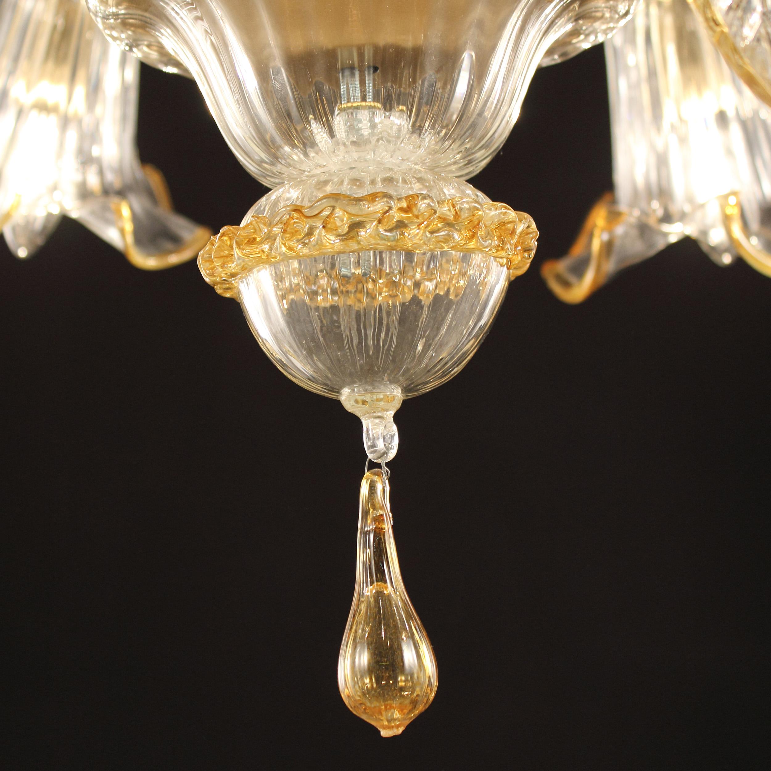 Artistic Chandelier 5 arms, Clear Murano Glass Amber Details by Multiforme In New Condition For Sale In Trebaseleghe, IT