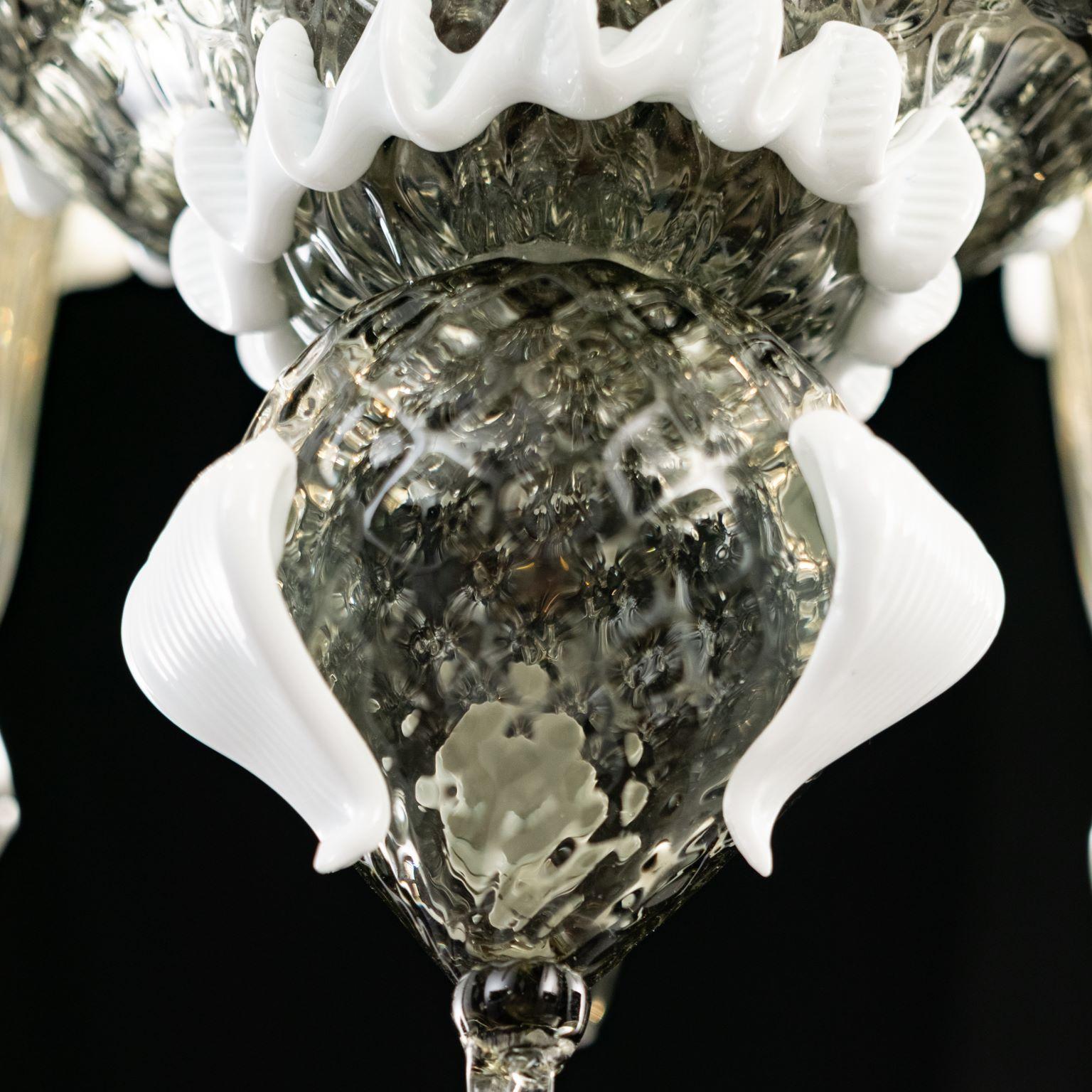 Artistic Kronleuchter 5 Arme Dunkelgrau-weiß Murano Glas von Multiforme auf Lager im Angebot 4
