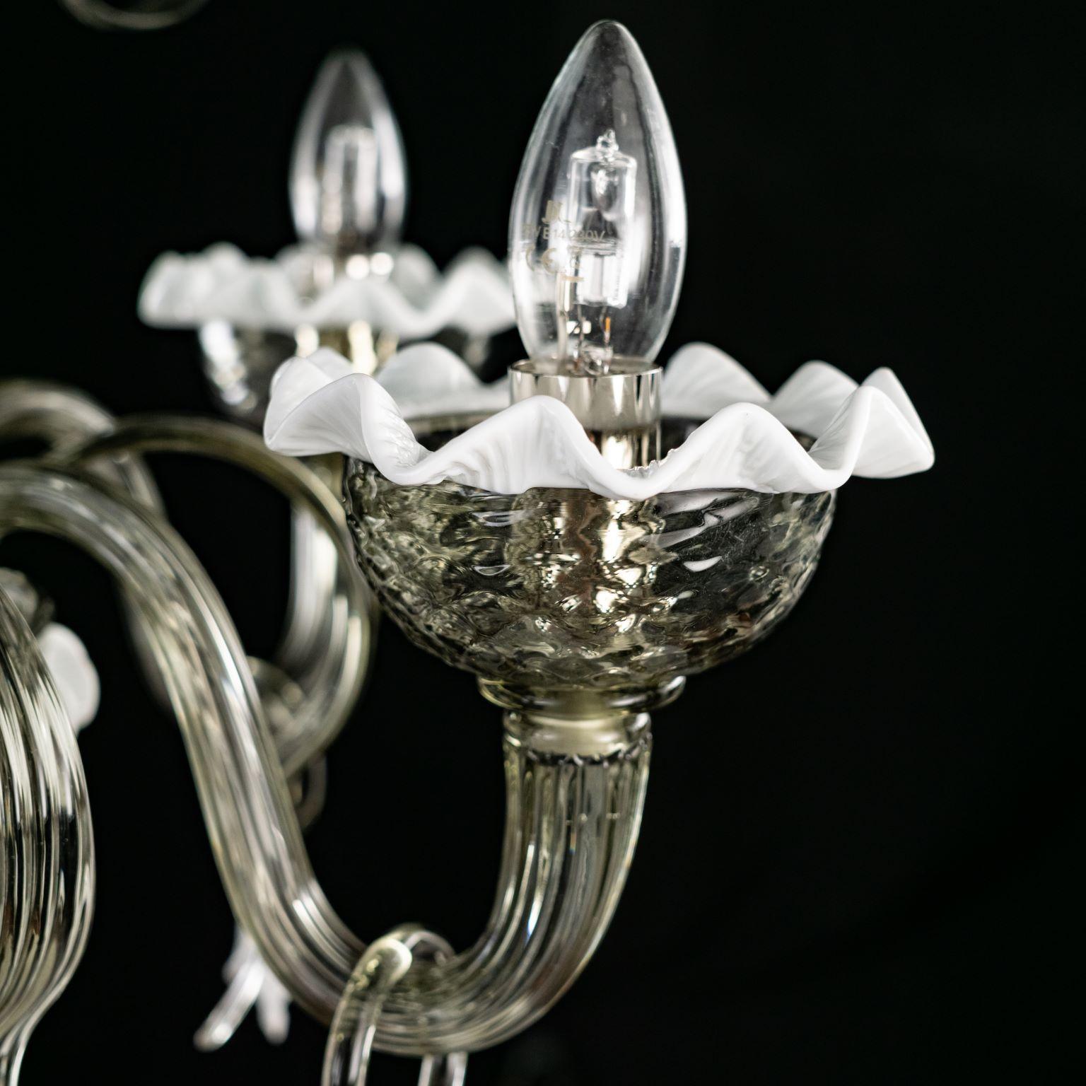 Contemporary Artistic Chandelier 5 Arms Dark Grey-white Murano Glass by Multiforme in stock For Sale
