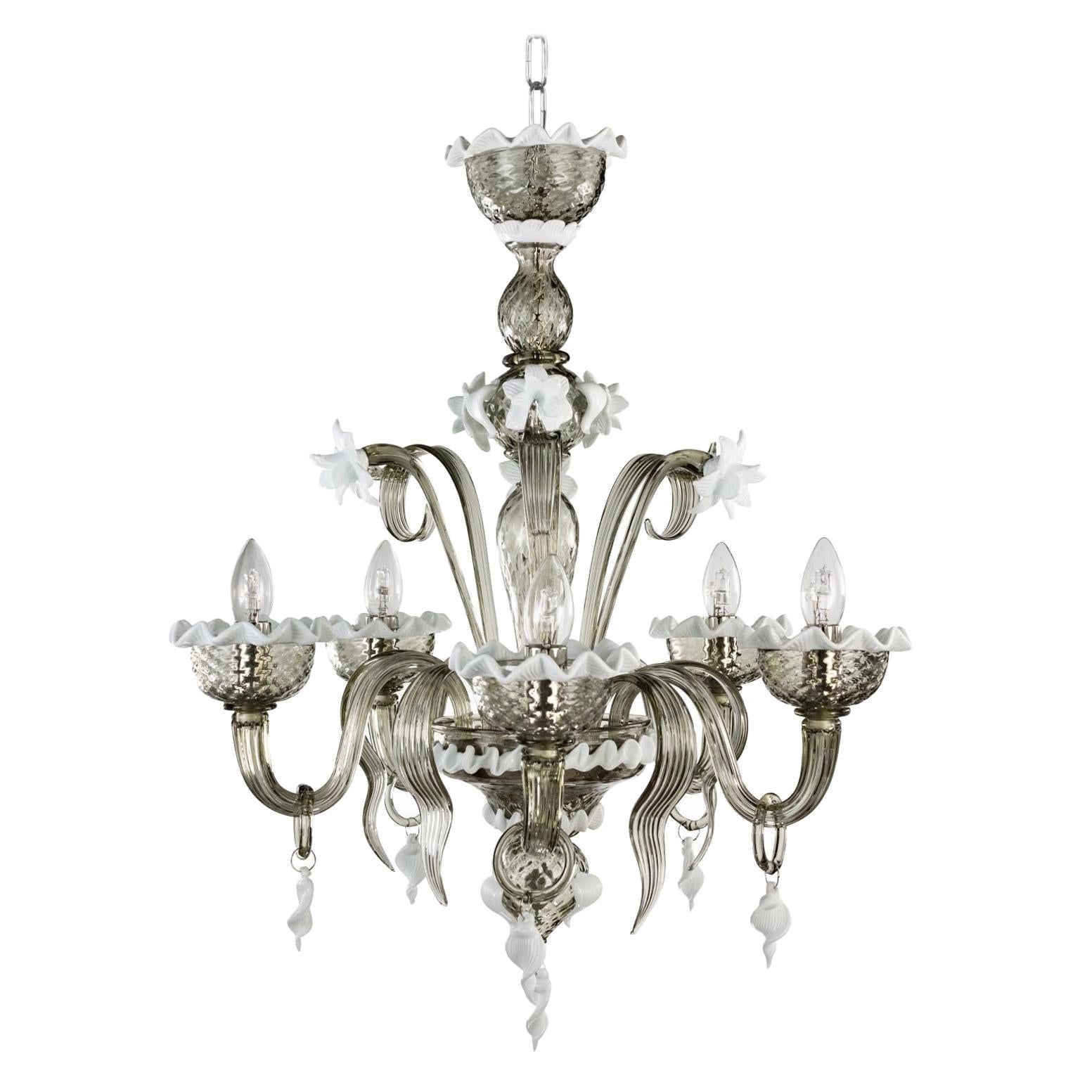 Artistic Chandelier 5 Arms Dark Grey-white Murano Glass by Multiforme in stock