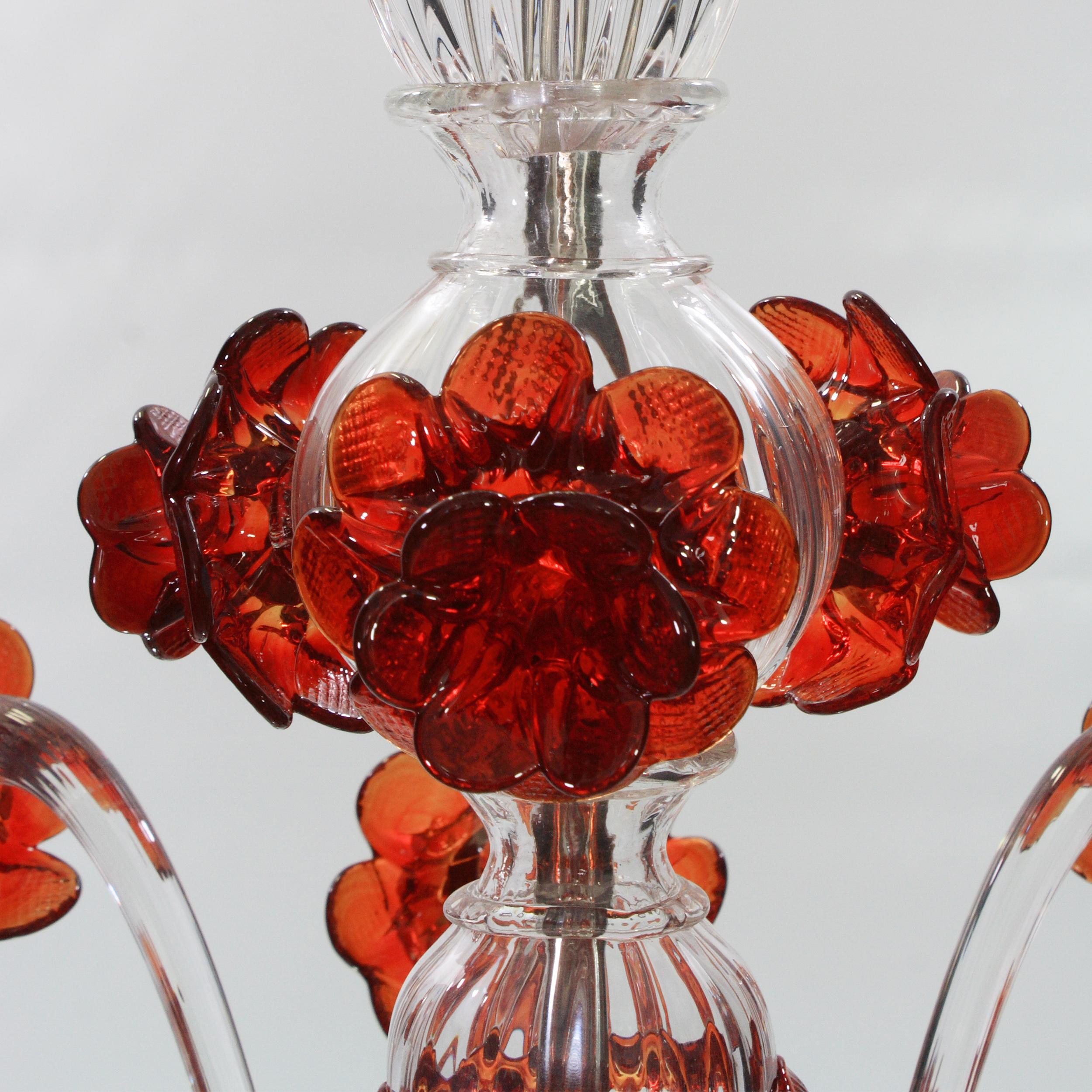 Other Artistic Chandelier 6 Arms clear and red Murano Glass by Multiforme in stock For Sale