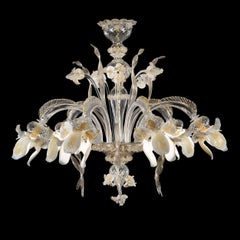 Artistic Chandelier 6 Arms Clear-gold-white Murano Glass Iris by Multiforme