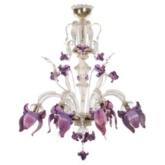Artistic Chandelier 6 Arms Clear-gold-wisteria Murano Glass Iris by Multiforme