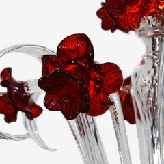 Artistic Chandelier 6 Arms Clear Murano Glass Red Details by Multiforme