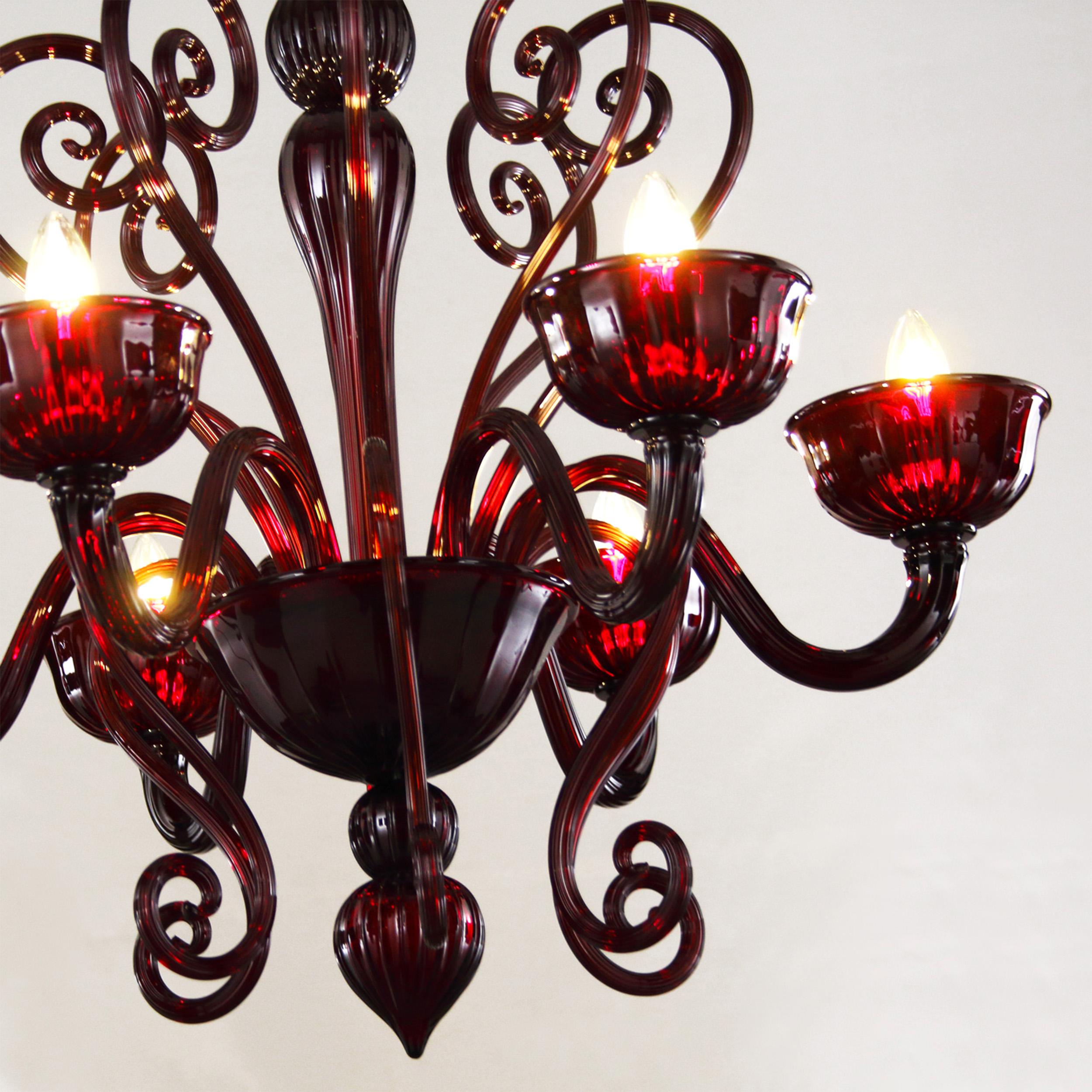 Other Artistic Chandelier 6 Arms Dark Red Murano Glass Gatsby by Multiforme in Stock For Sale