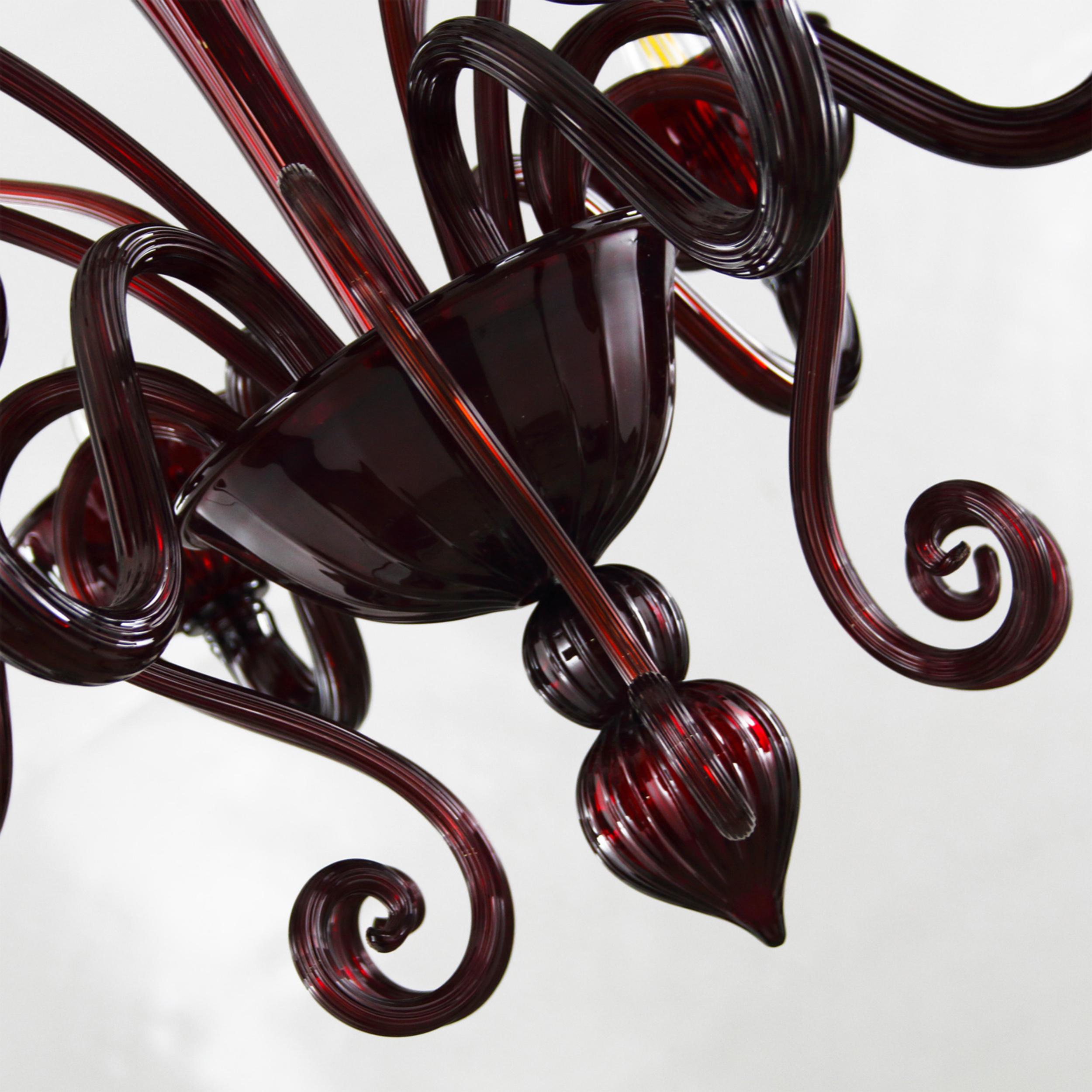 Italian Artistic Chandelier 6 Arms Dark Red Murano Glass Gatsby by Multiforme in Stock For Sale