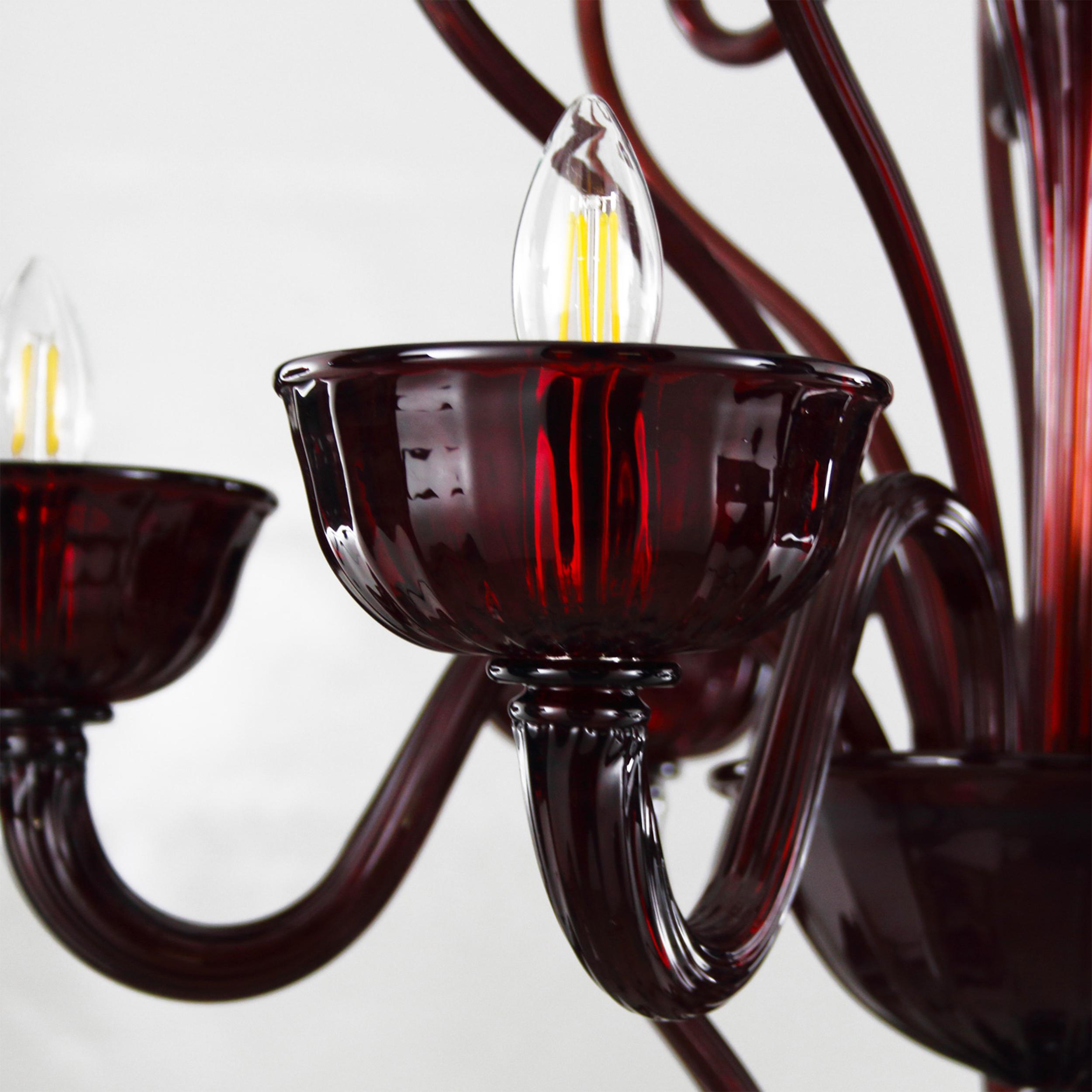 Artistic Chandelier 6 Arms Dark Red Murano Glass Gatsby by Multiforme in Stock In New Condition For Sale In Trebaseleghe, IT