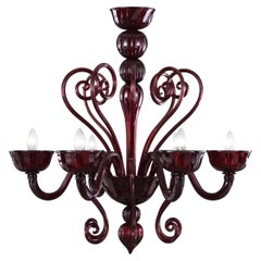 Artistic Chandelier 6 Arms Dark Red Murano Glass Gatsby by Multiforme in Stock