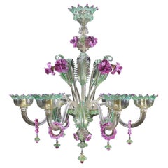 Lampadario artistico a 6 bracci in vetro di Murano oro e dettagli in grigio di Multiforme