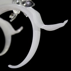Artistic Chandelier 6 Arms White Murano Glass Clear Details by Multiforme