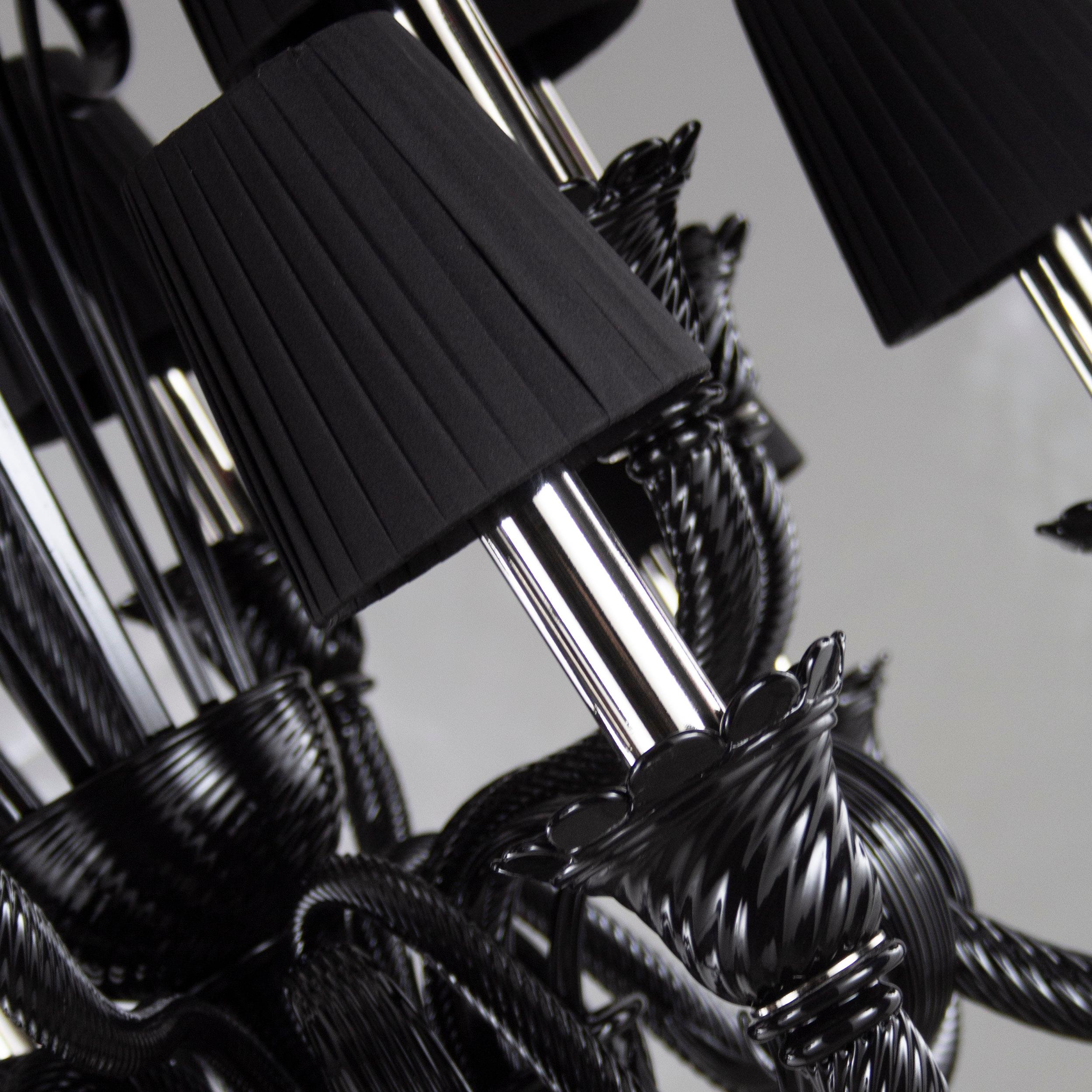 Artistic Chandelier 6+6 Arms Black Murano Glass, Lampshades IKO by Multiforme In New Condition For Sale In Trebaseleghe, IT