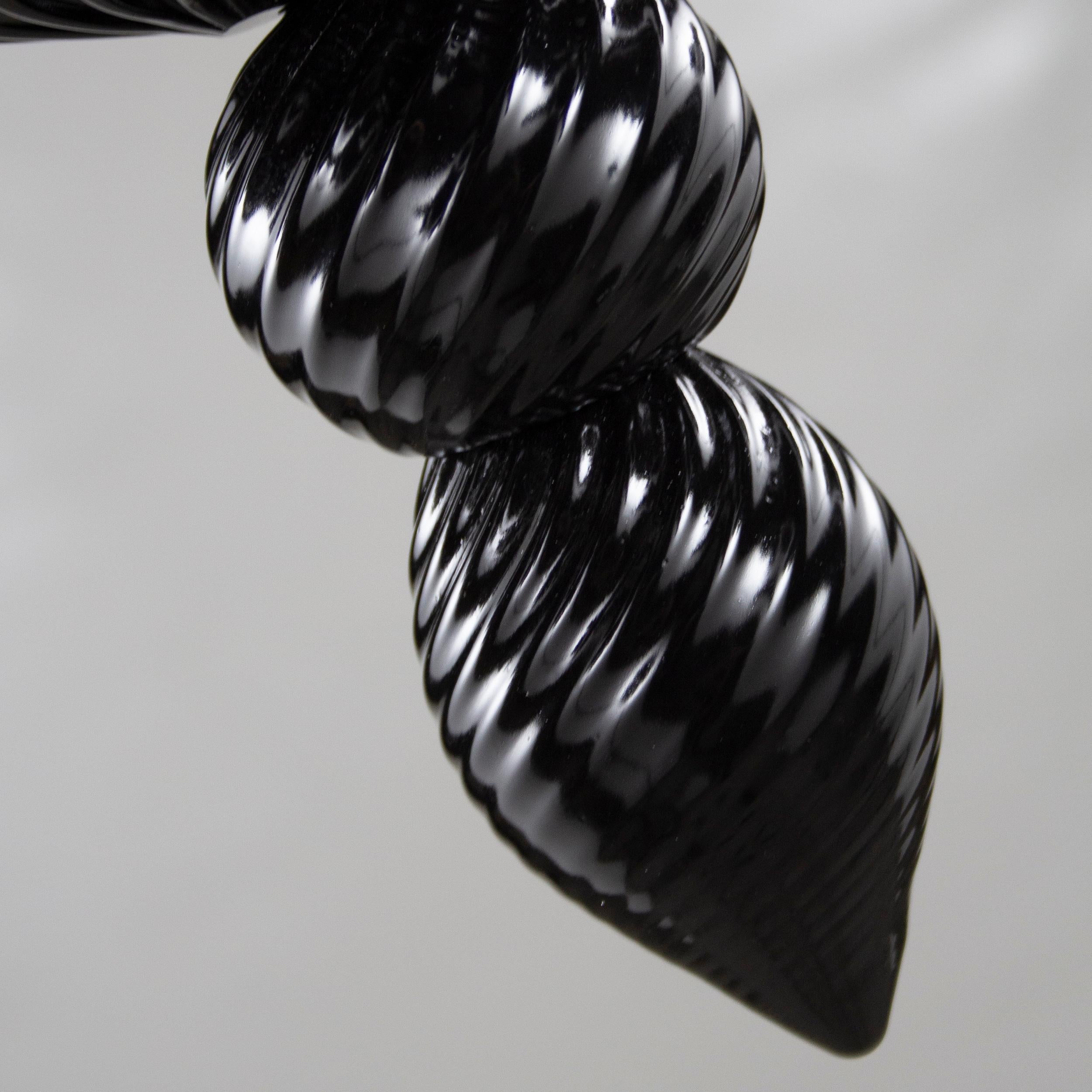 Blown Glass Artistic Chandelier 6+6 Arms Black Murano Glass, Lampshades IKO by Multiforme For Sale