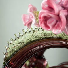 Lustre artistique à 6 bras en verre de Murano vert améthyste-vert rose Rosae par Multiforme