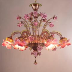 Artistic Chandelier 6arms Amethyst-green-pink Murano Glass Rosae by Multiforme