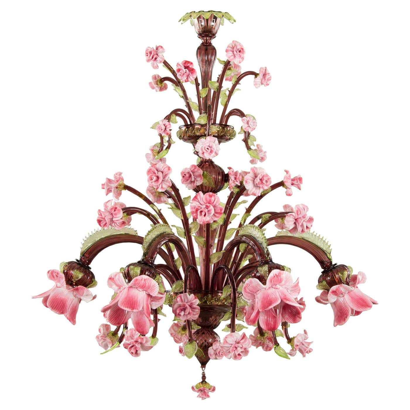 Artistic Chandelier 6arms Amethyst-green-pink Murano Glass Rosae by ...