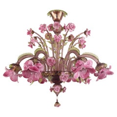 Artistic Chandelier 6arms Amethyst-green-pink Murano Glass Rosae by Multiforme