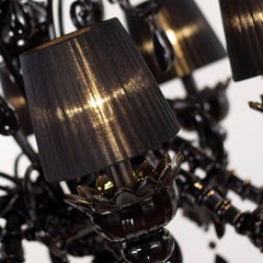Artistic Chandelier 8 Arms Black Murano Glass and Lampshades by Multiforme