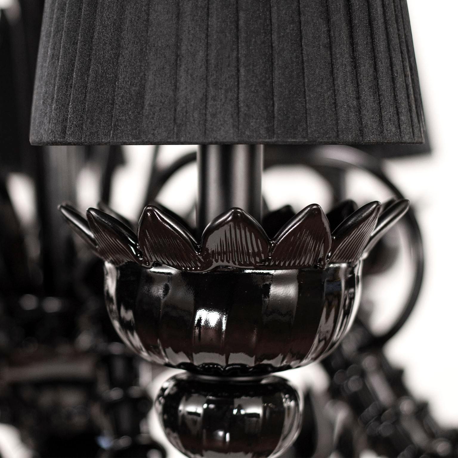 Other Artistic Chandelier 8 Arms Black Murano Glass and Lampshades by Multiforme For Sale