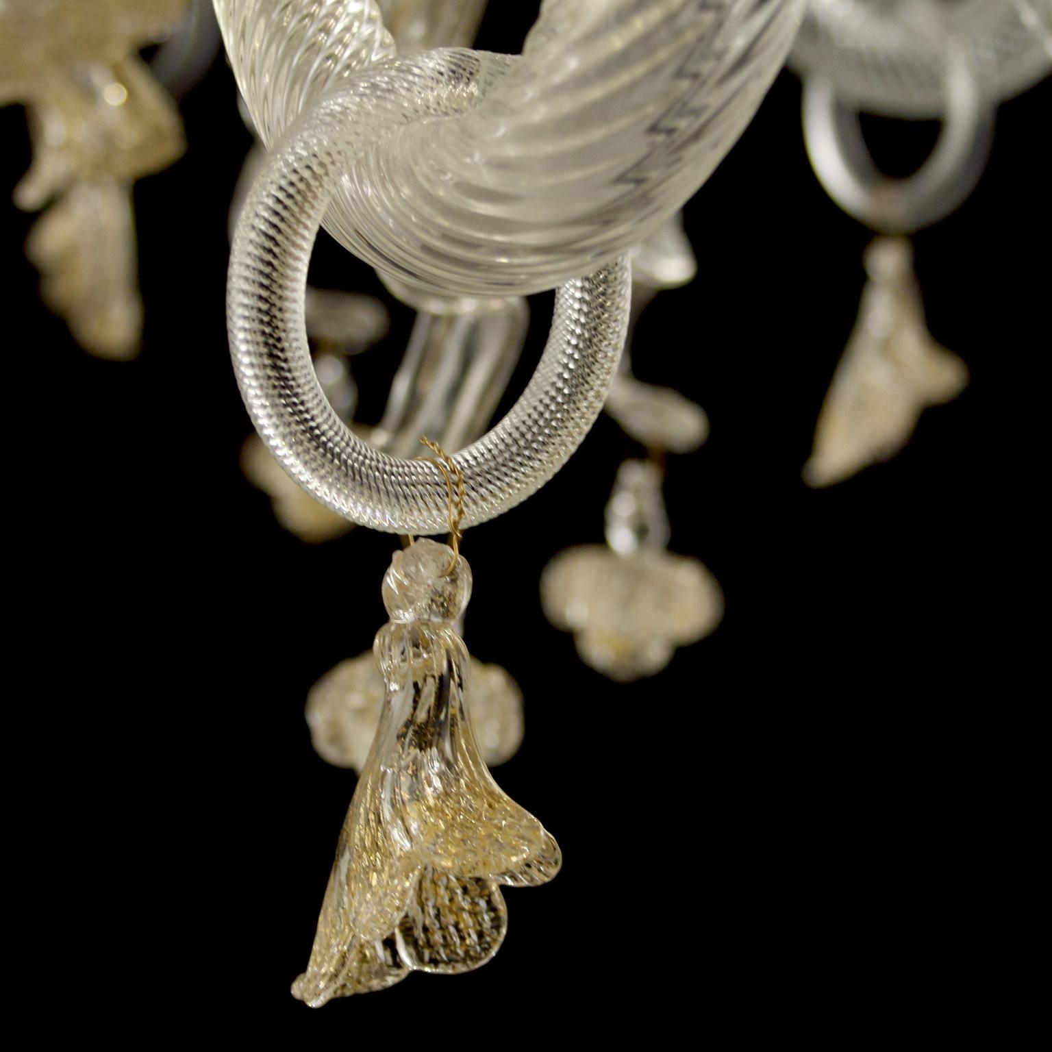 Contemporary Artistic Chandelier 8 Arms Crystal Murano Glass, Gold Details by Multiforme For Sale