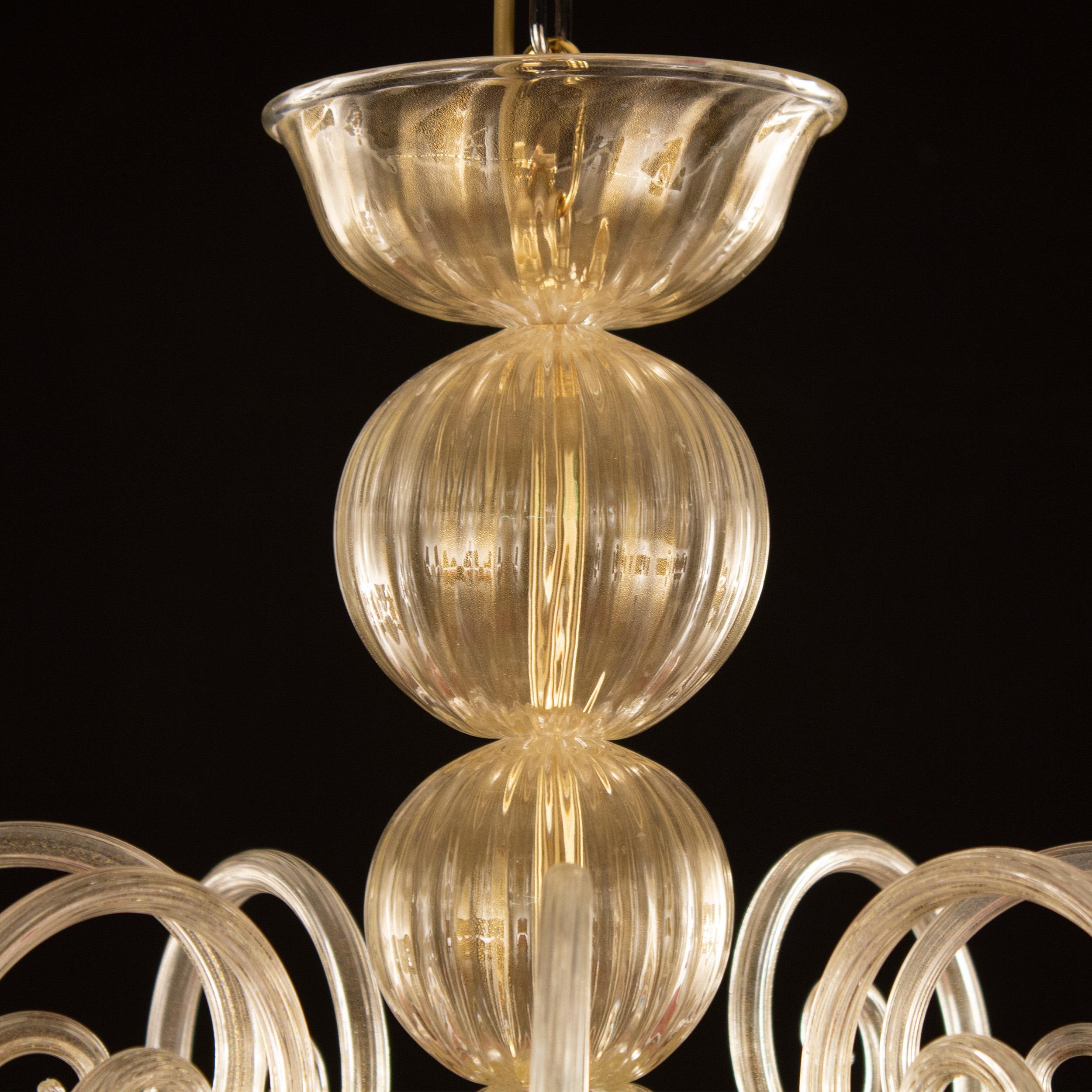 Achtarmiger künstlerischer Kronleuchter aus Muranoglas mit Blattgold und Lampenschirmen von Multiforme im Angebot 3