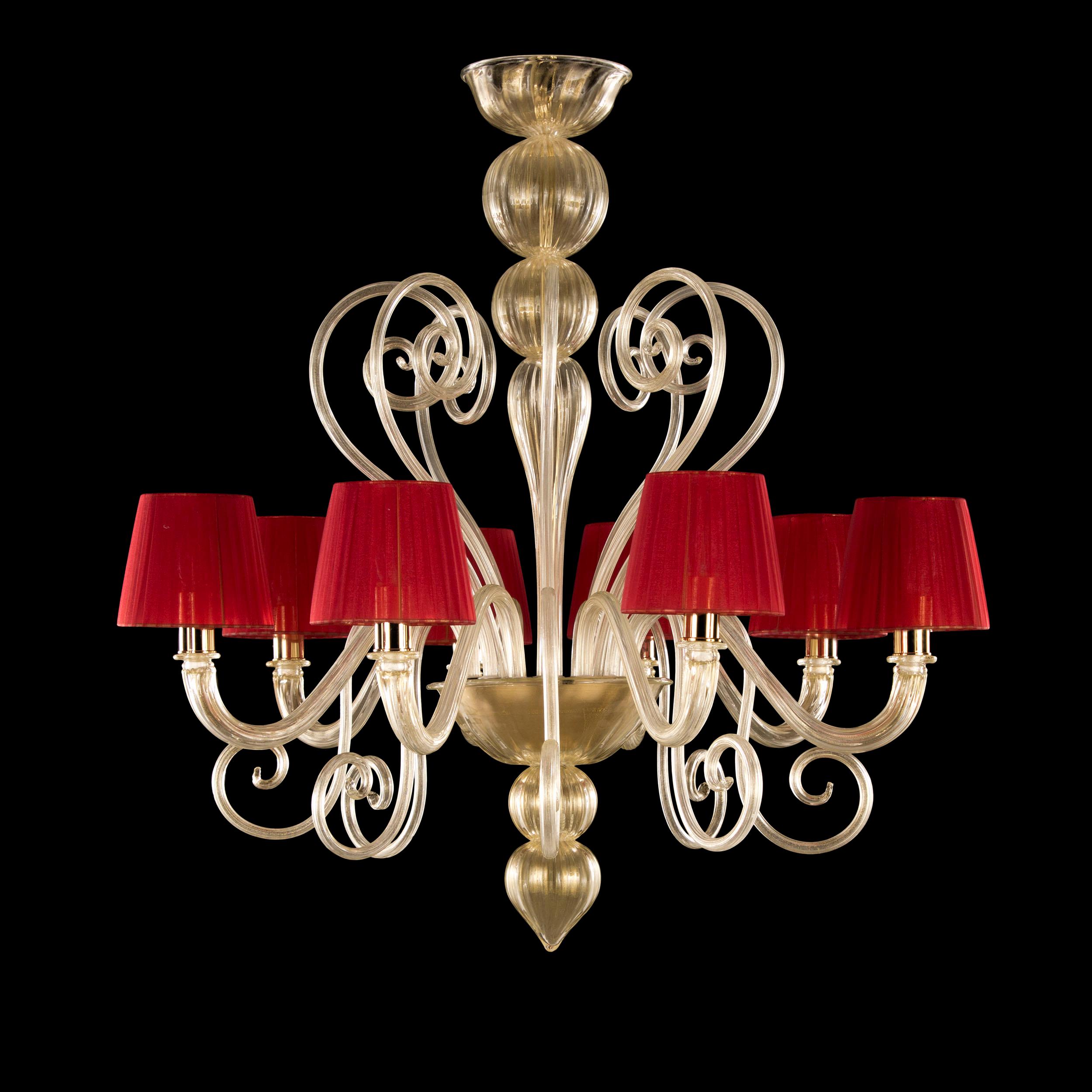 Artistic Chandelier 8 Arms Golden Leaf Murano Glass and Lampshades by Multiforme For Sale 4