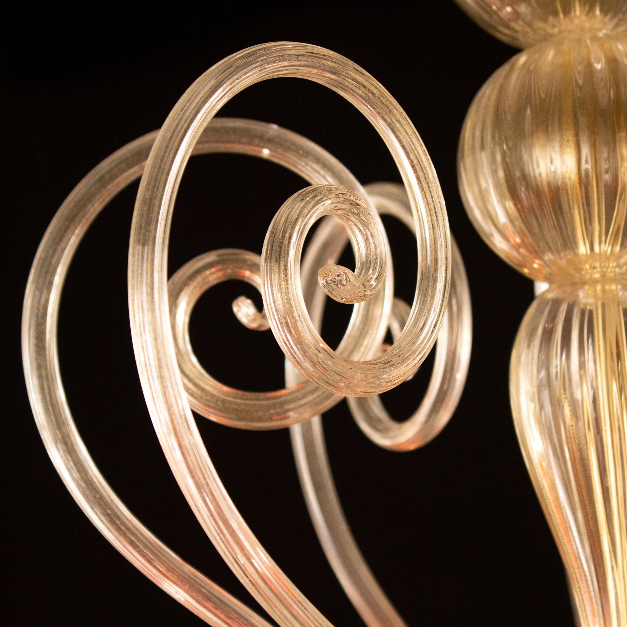 Achtarmiger künstlerischer Kronleuchter aus Muranoglas mit Blattgold und Lampenschirmen von Multiforme (Sonstiges) im Angebot