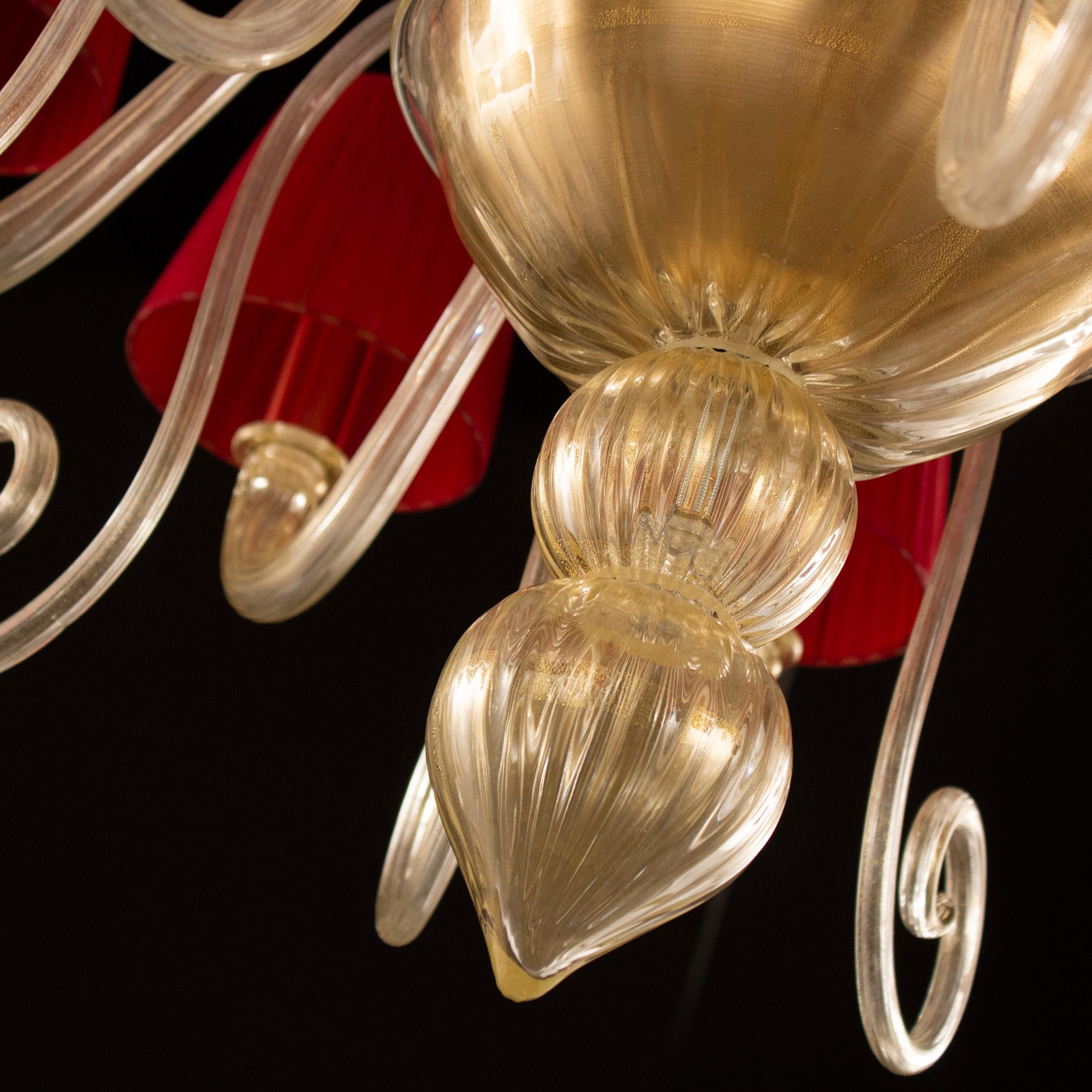 Lustre artistique à 8 bras en verre de Murano à feuilles d'or et abat-jour par Multiforme en vente 2