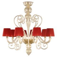 Artistic Chandelier 8 Arms Golden Leaf Murano Glass and Lampshades by Multiforme