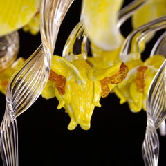 Lampadario artistico a 8 bracci in vetro di Murano trasparente, ambra e giallo di Multiforme