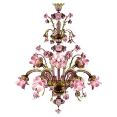 Artistic Chandelier 9arms Amethyst-green-pink Murano Glass Rosae by Multiforme