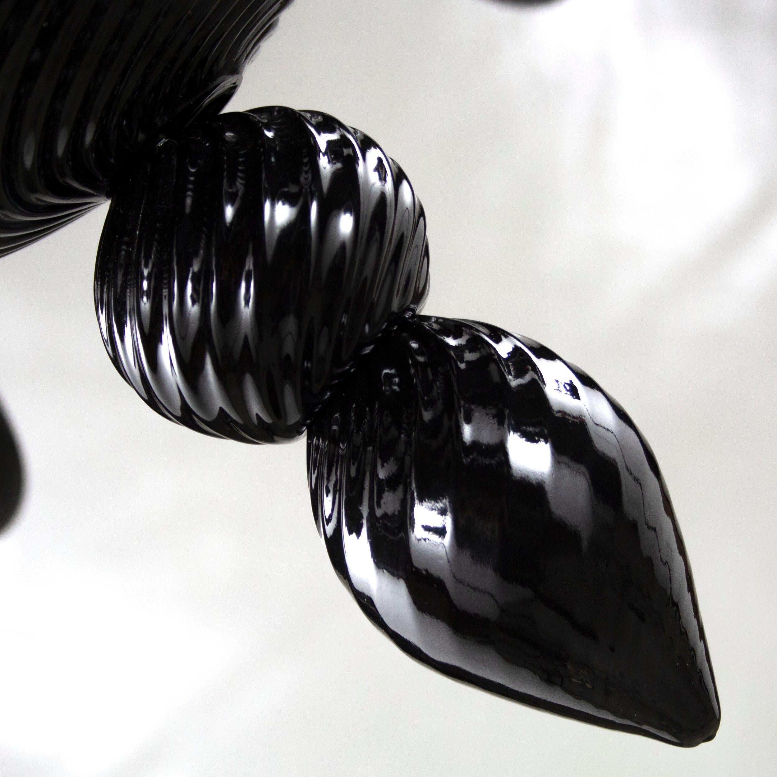 Contemporary Artistic Chandelier Black Murano Glass 8 Lampshades IKO by Multiforme in Stock For Sale