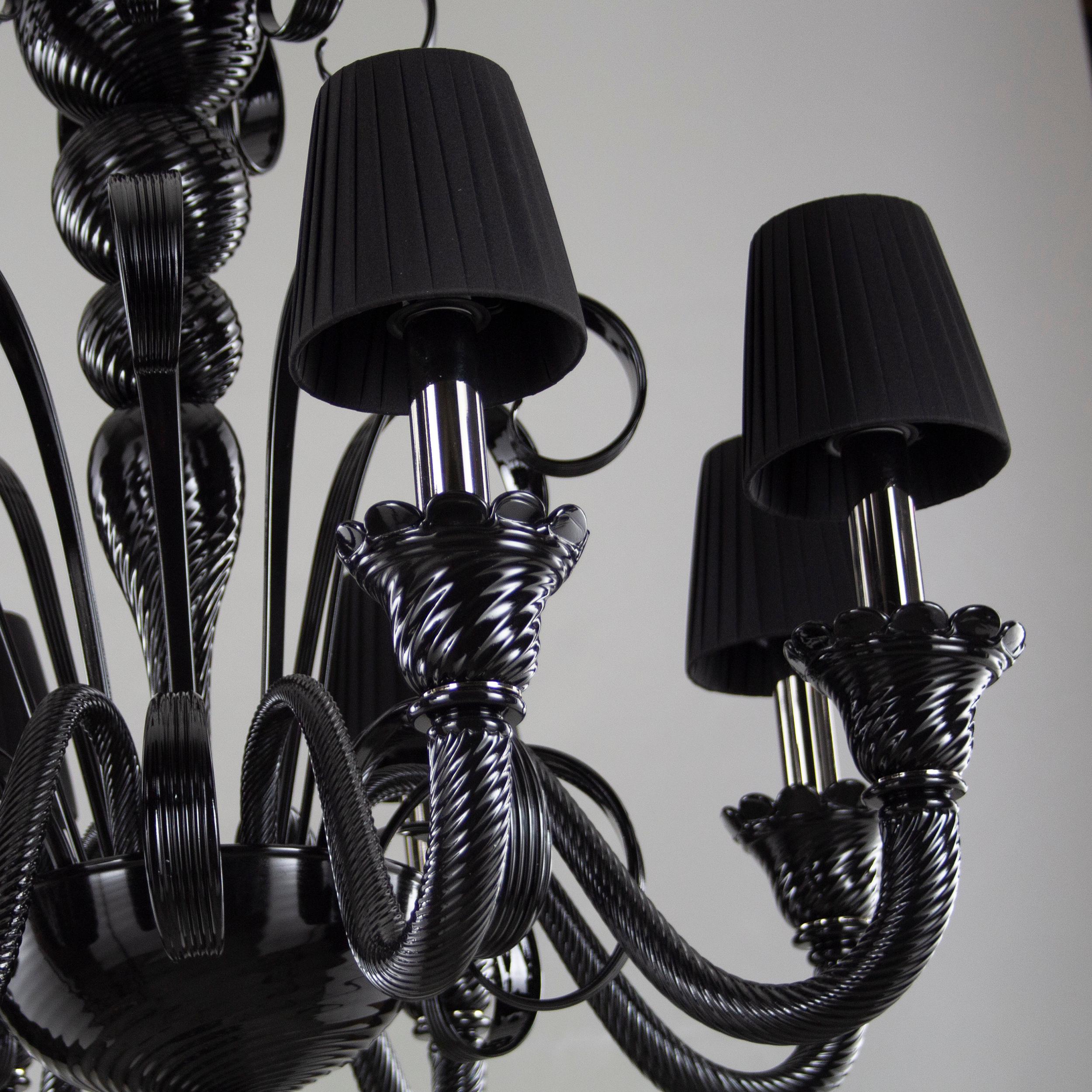 Artistic Chandelier Black Murano Glass 8 Lampshades IKO by Multiforme in Stock For Sale 2