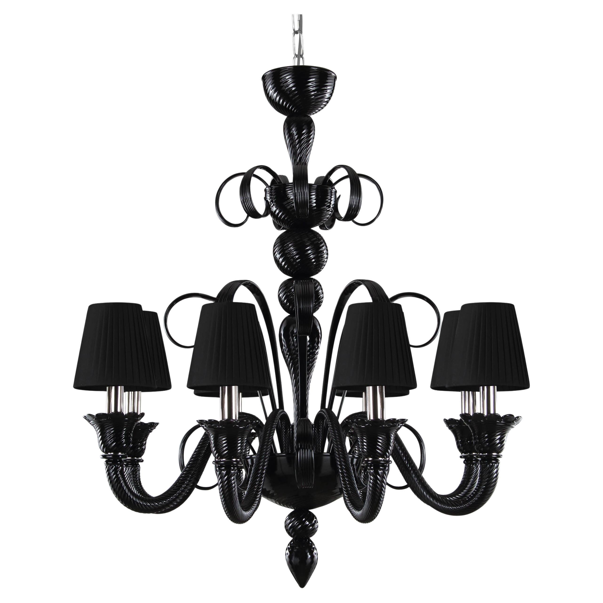 Artistic Chandelier Black Murano Glass 8 Lampshades IKO by Multiforme in Stock For Sale