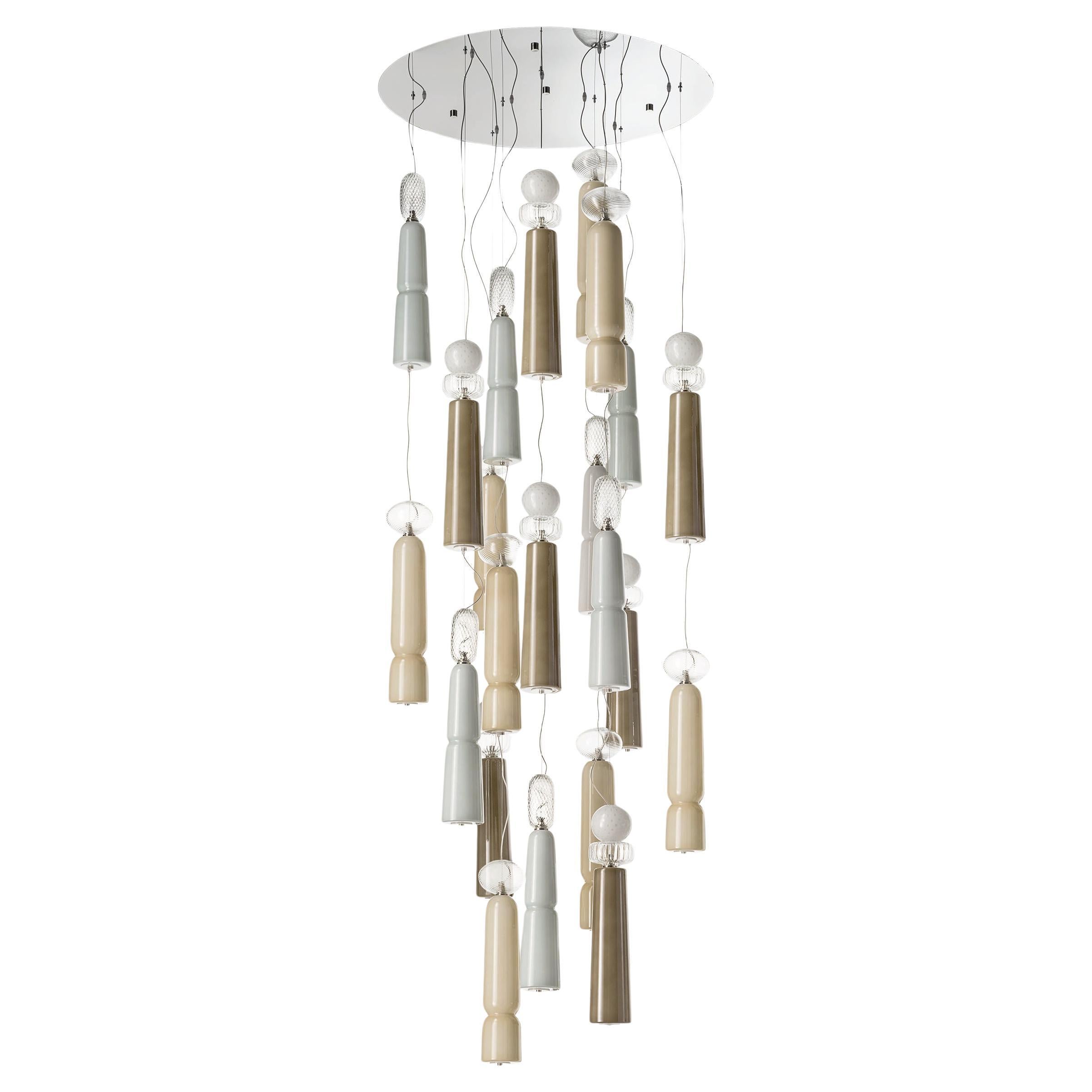 Lampadario Artistico Charis 23 luci in vetro di Murano fatto a mano da Multiforme in vendita