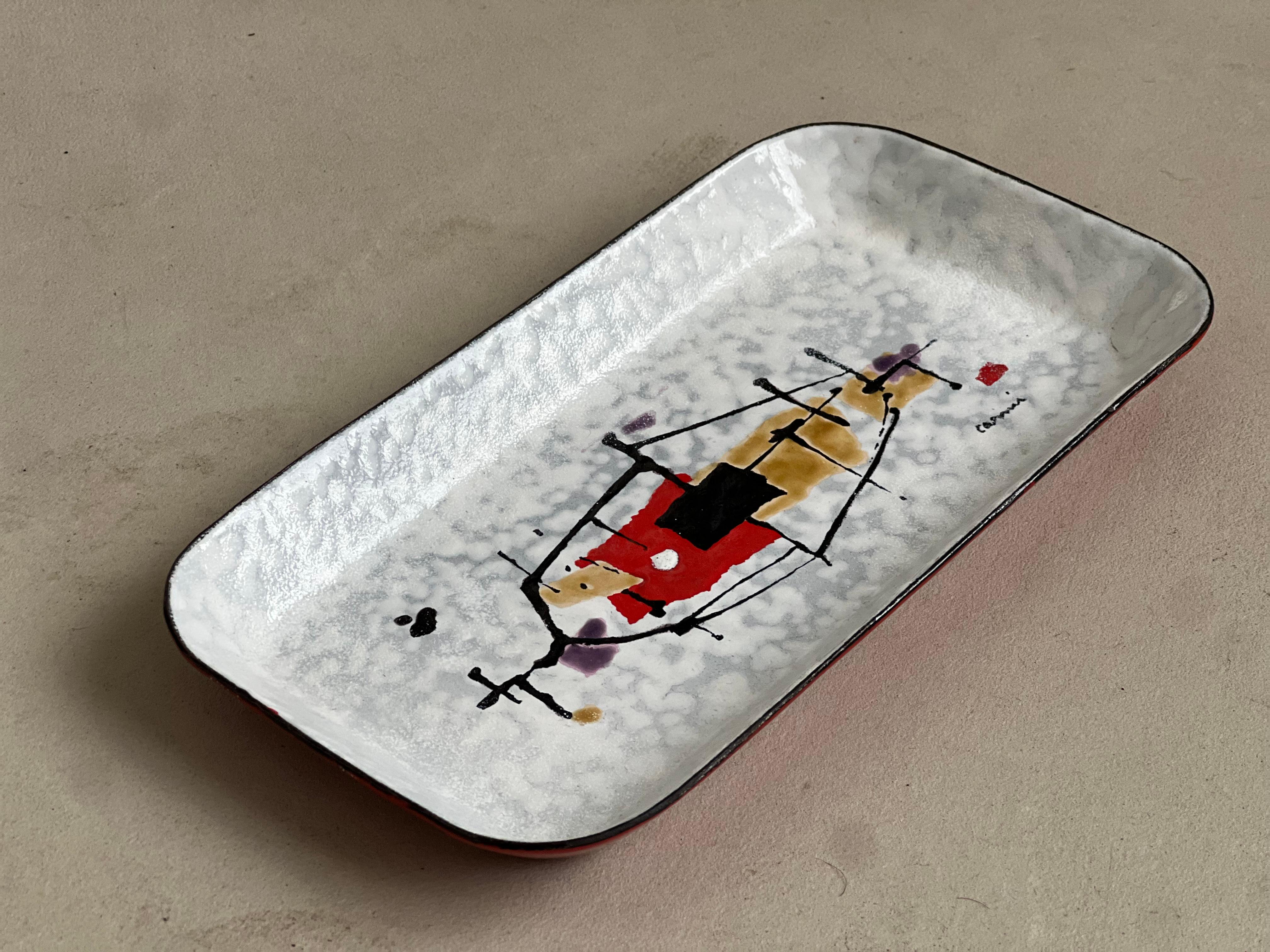 Artistic decorative hand painted metal tray by Eugenio Carmi, steel for progress For Sale 2