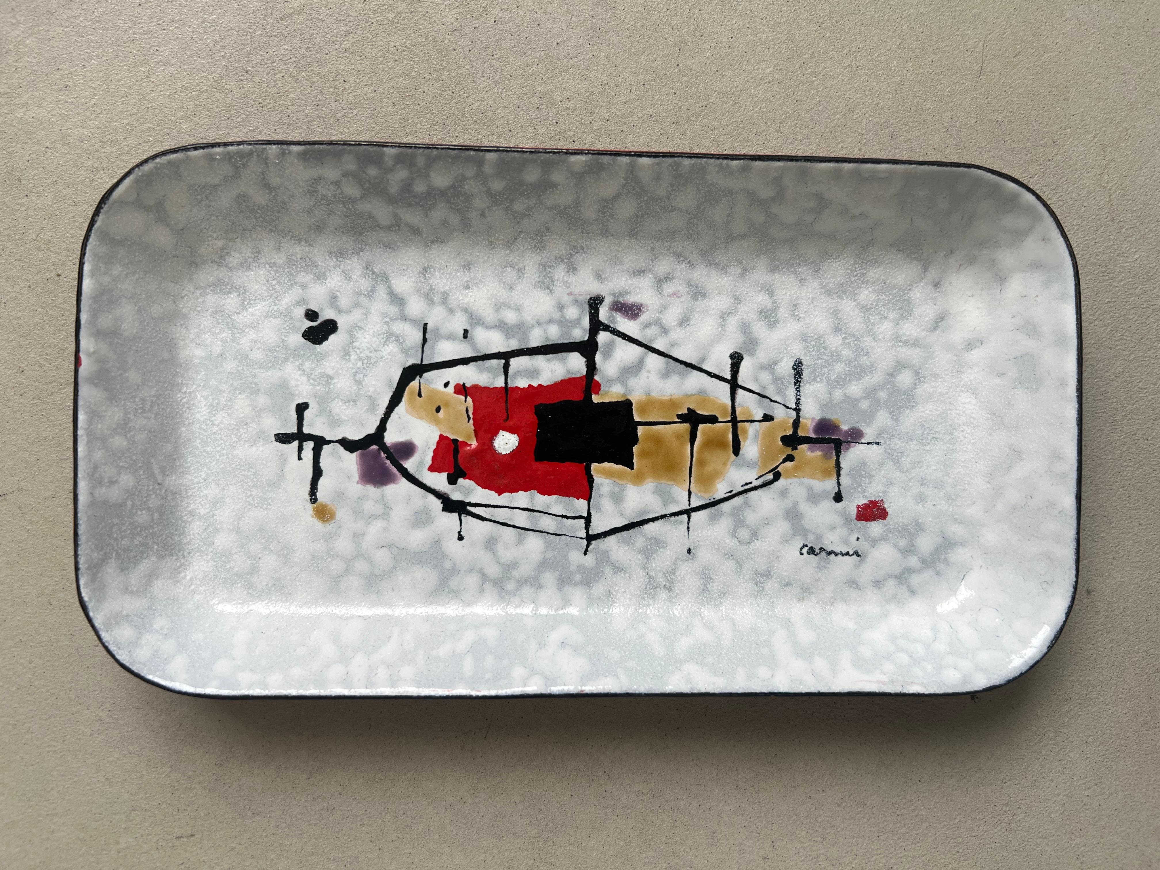 Artistic decorative hand painted metal tray by Eugenio Carmi, steel for progress For Sale 5