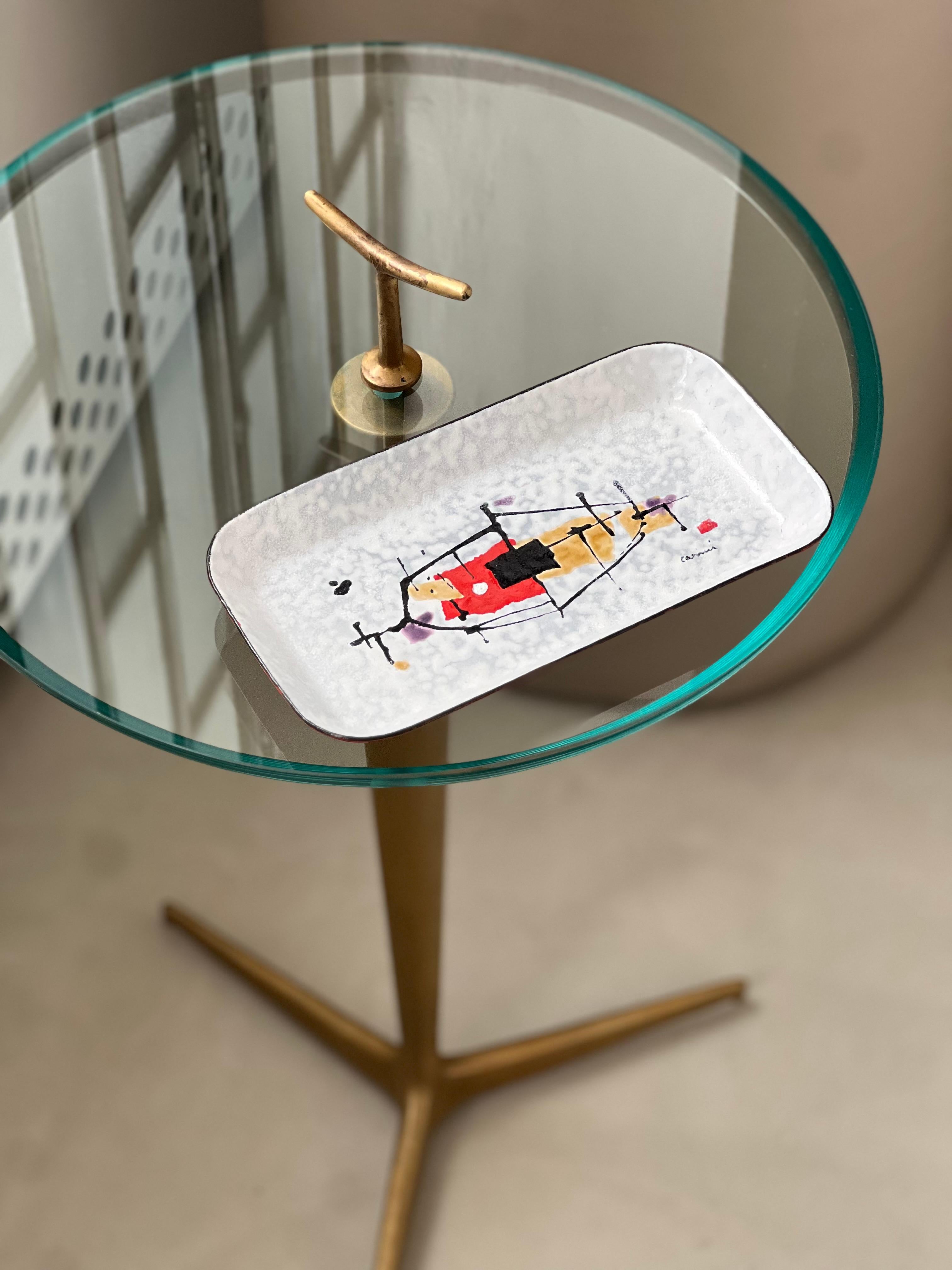 Artistic decorative hand painted metal tray by Eugenio Carmi, steel for progress For Sale 8