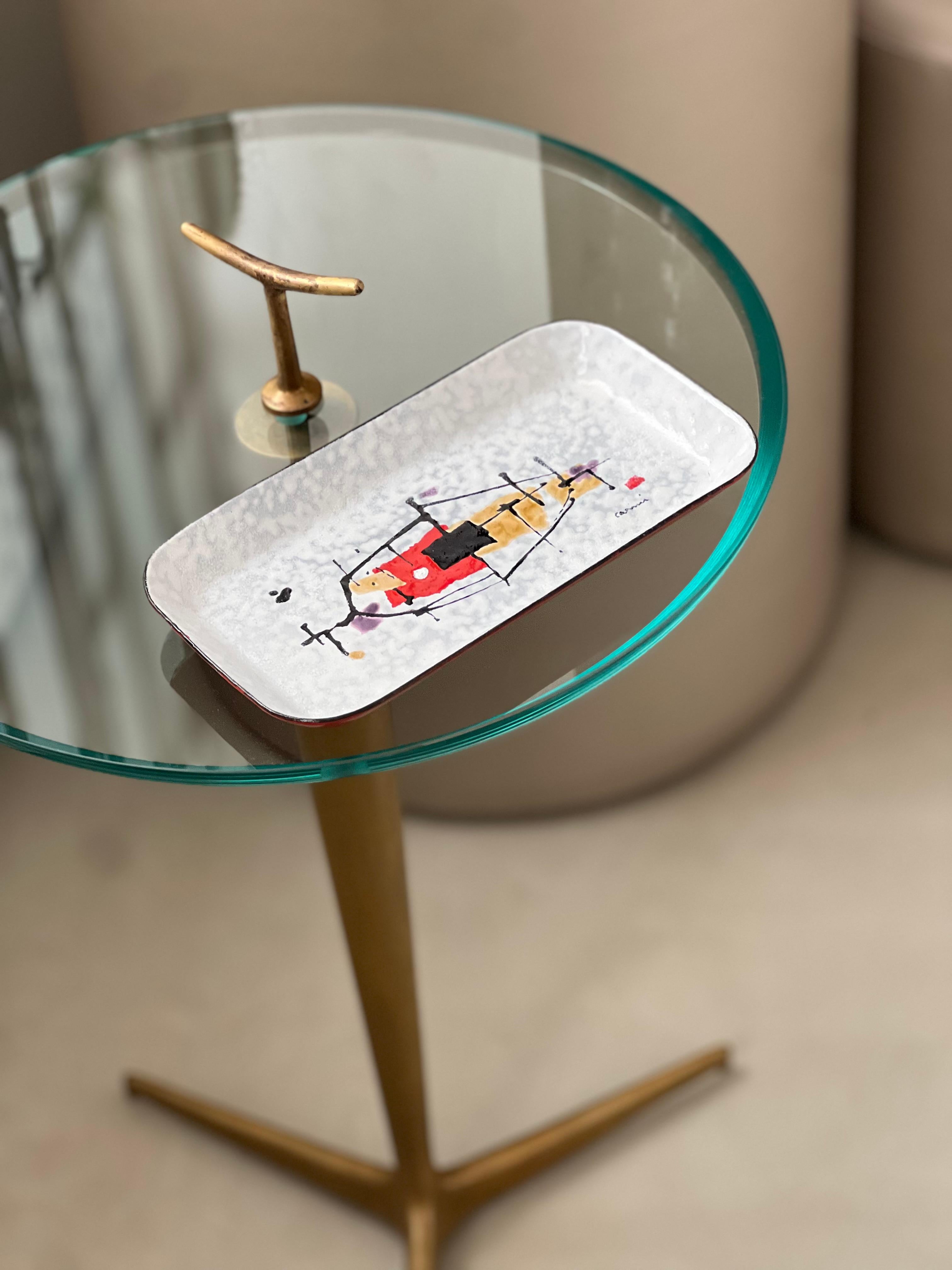 Artistic decorative hand painted metal tray by Eugenio Carmi, steel for progress For Sale 9