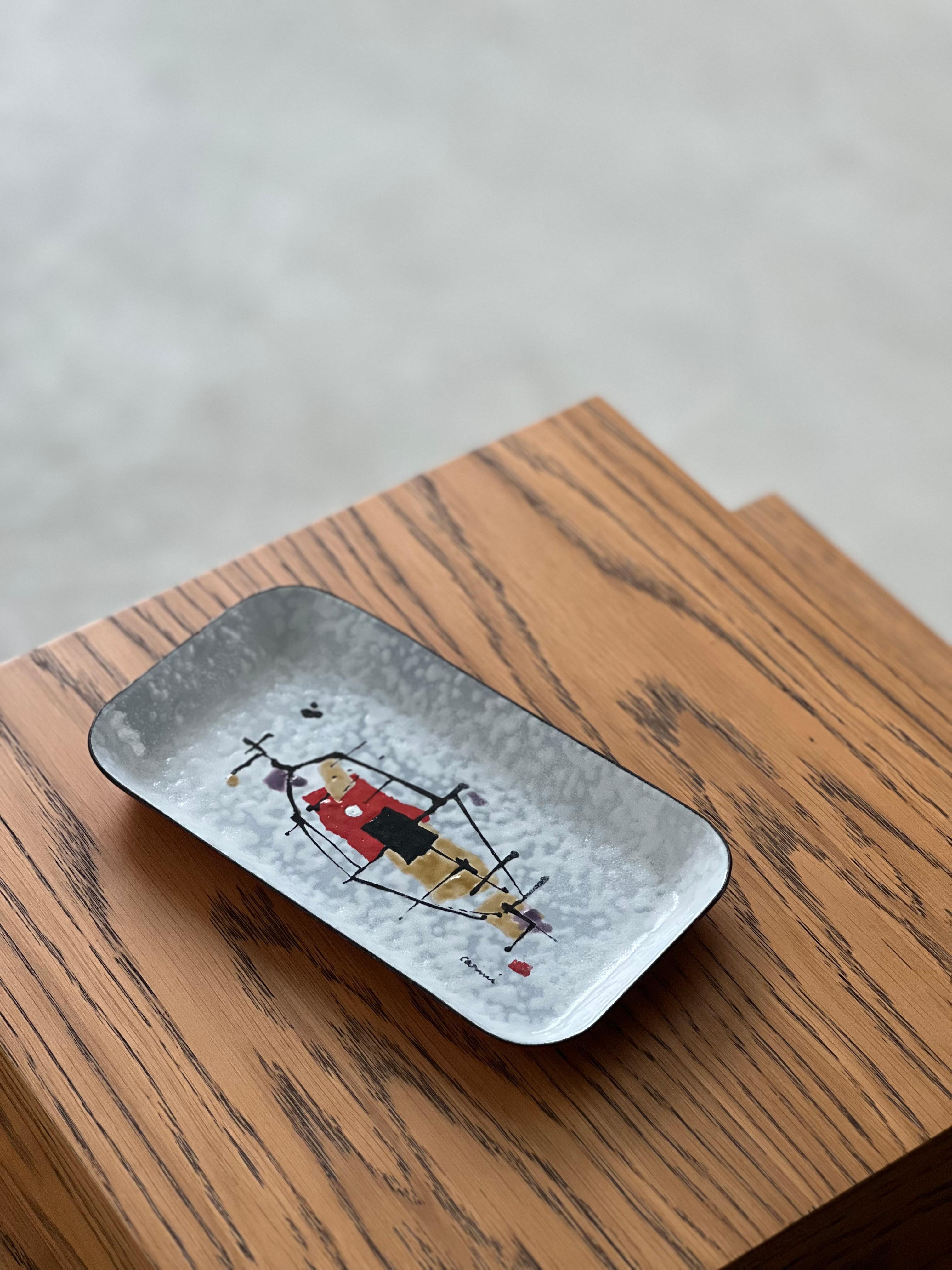 Artistic decorative hand painted metal tray by Eugenio Carmi, steel for progress For Sale 10