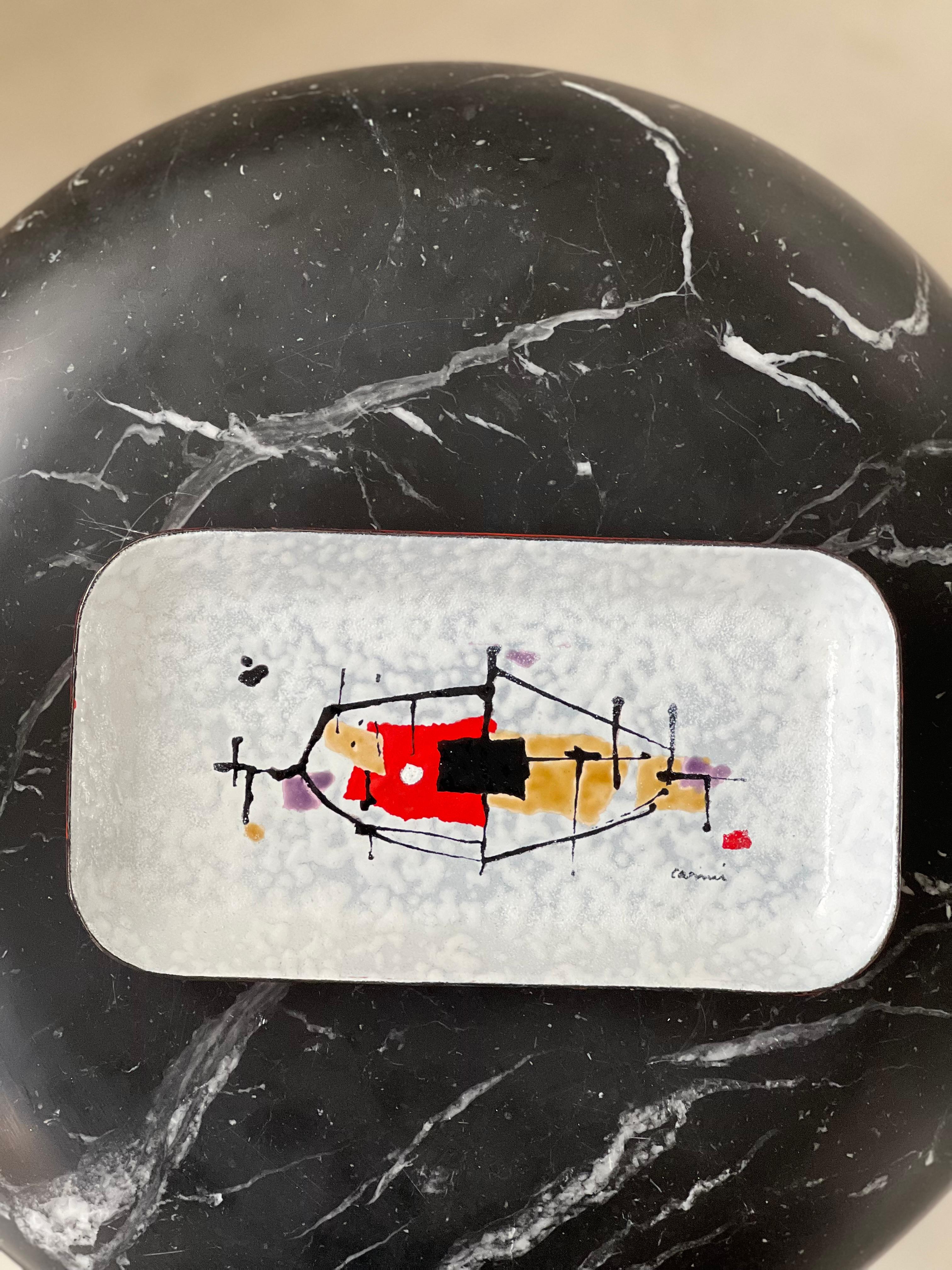Mid-Century Modern Artistic decorative hand painted metal tray by Eugenio Carmi, steel for progress For Sale