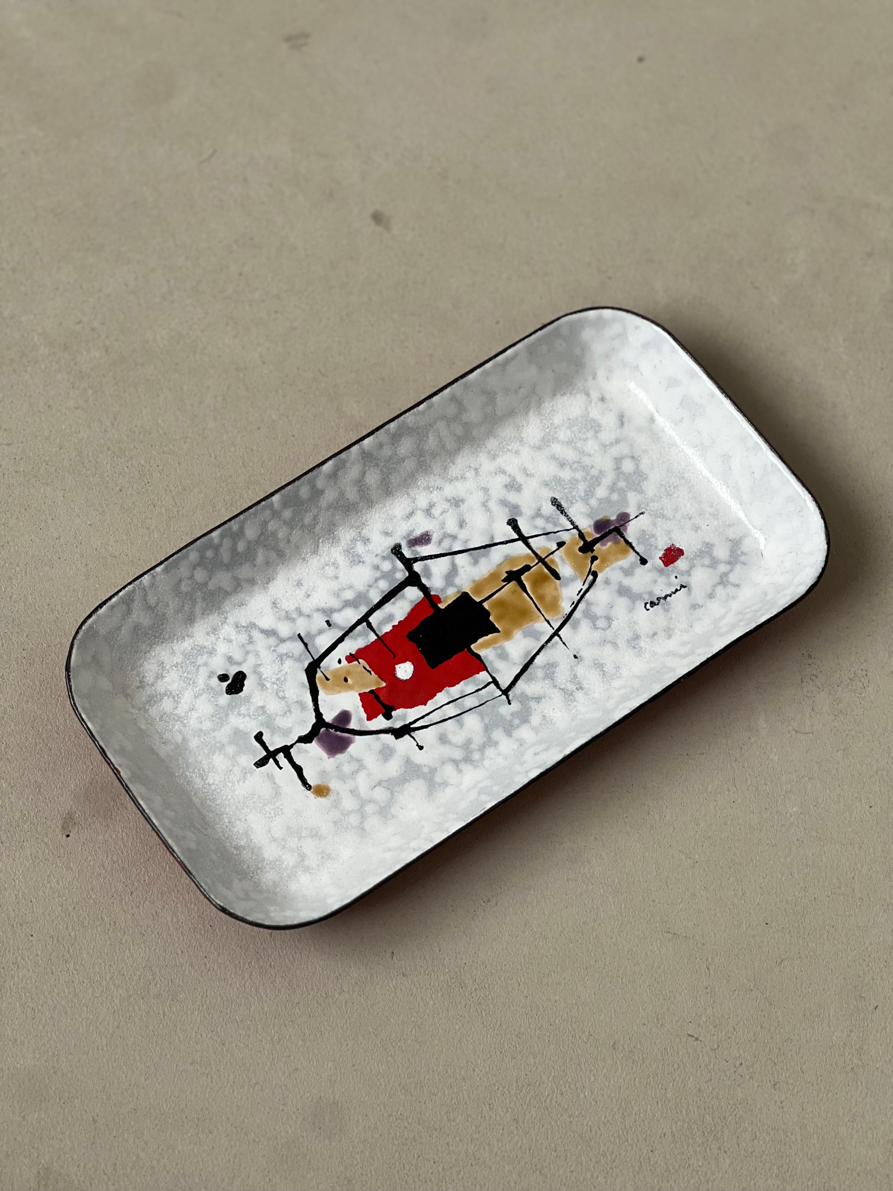 Italian Artistic decorative hand painted metal tray by Eugenio Carmi, steel for progress For Sale