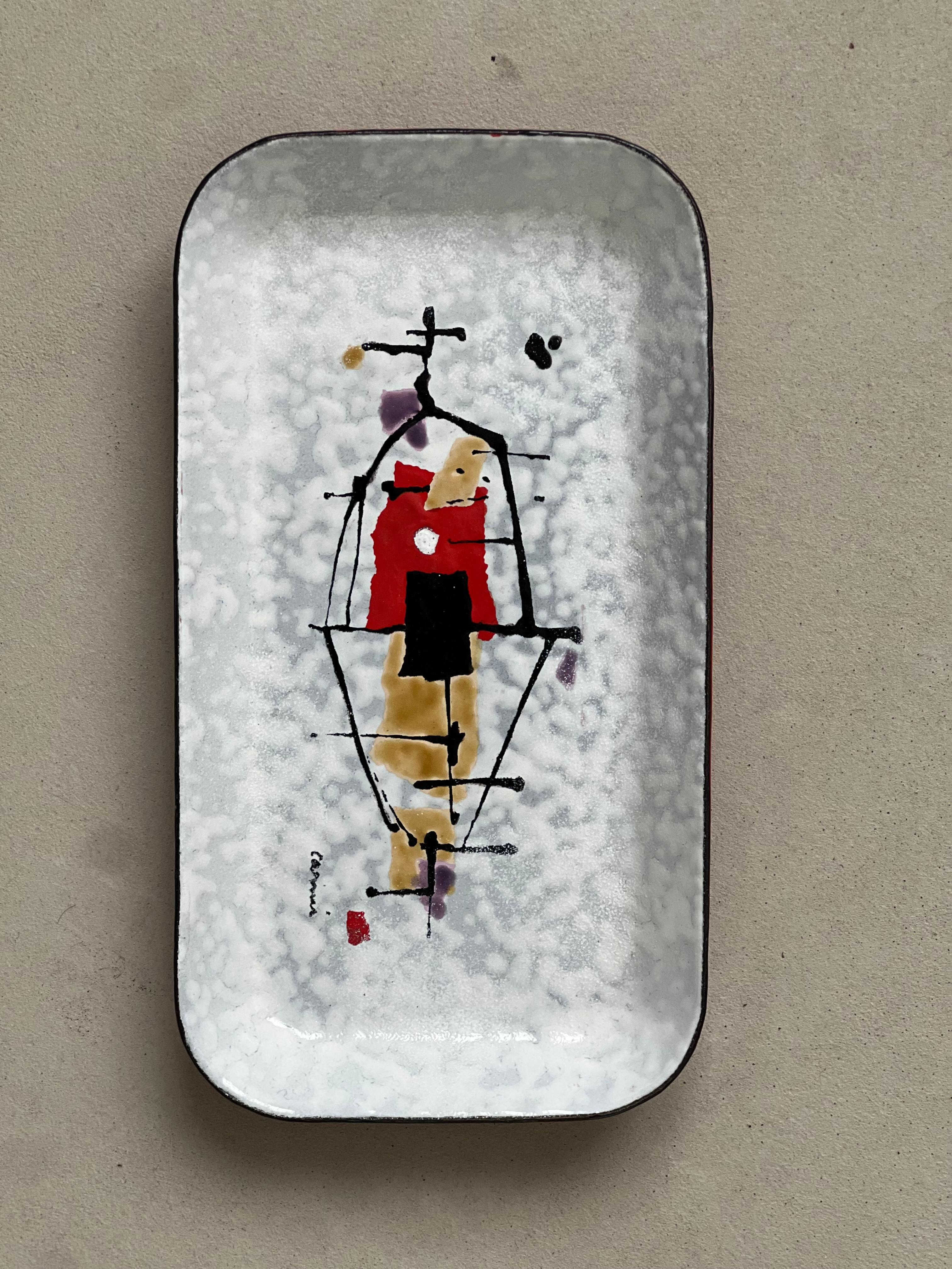 Artistic decorative hand painted metal tray by Eugenio Carmi, steel for progress In Good Condition For Sale In Milano, IT