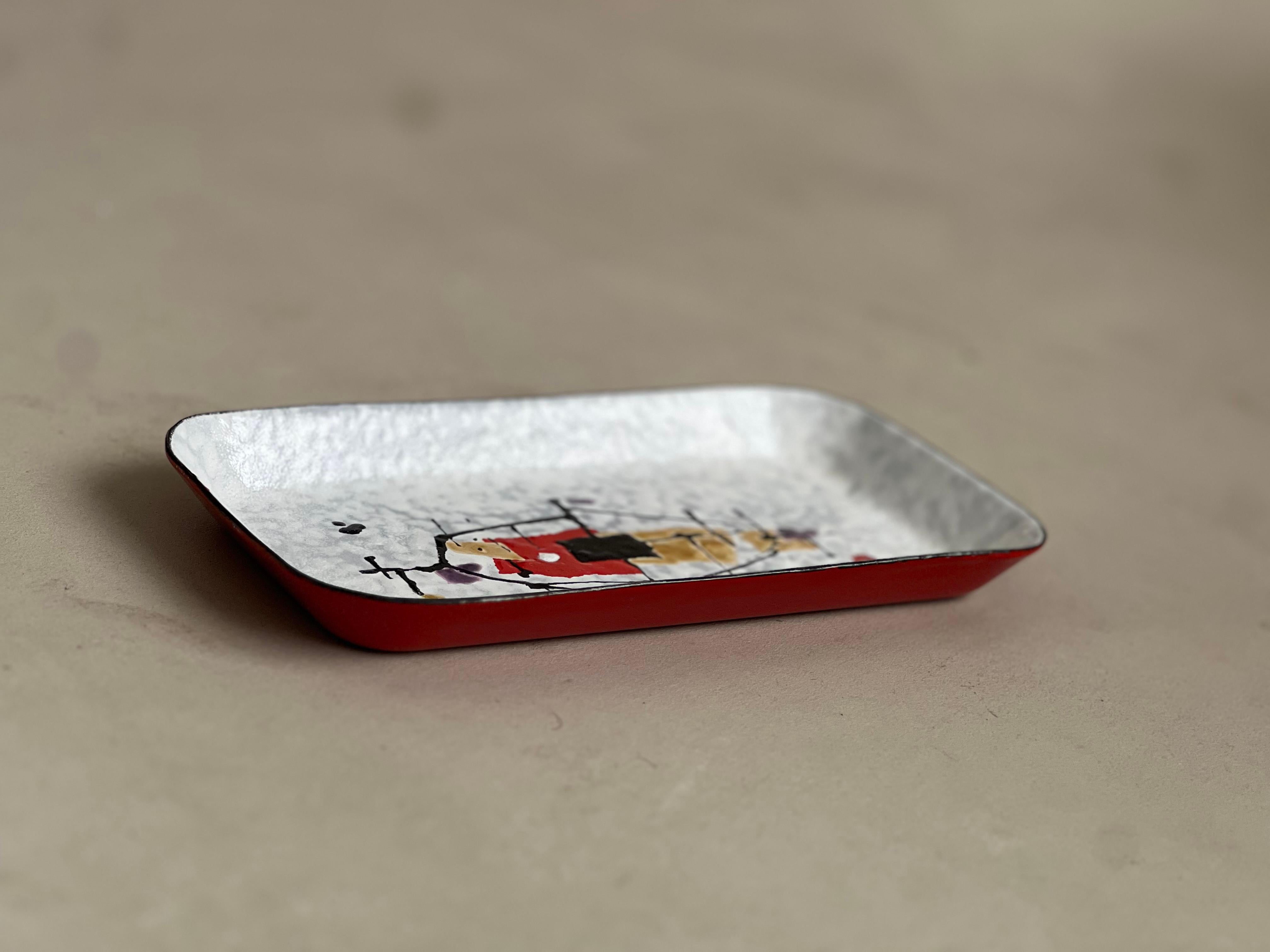 Metal Artistic decorative hand painted metal tray by Eugenio Carmi, steel for progress For Sale