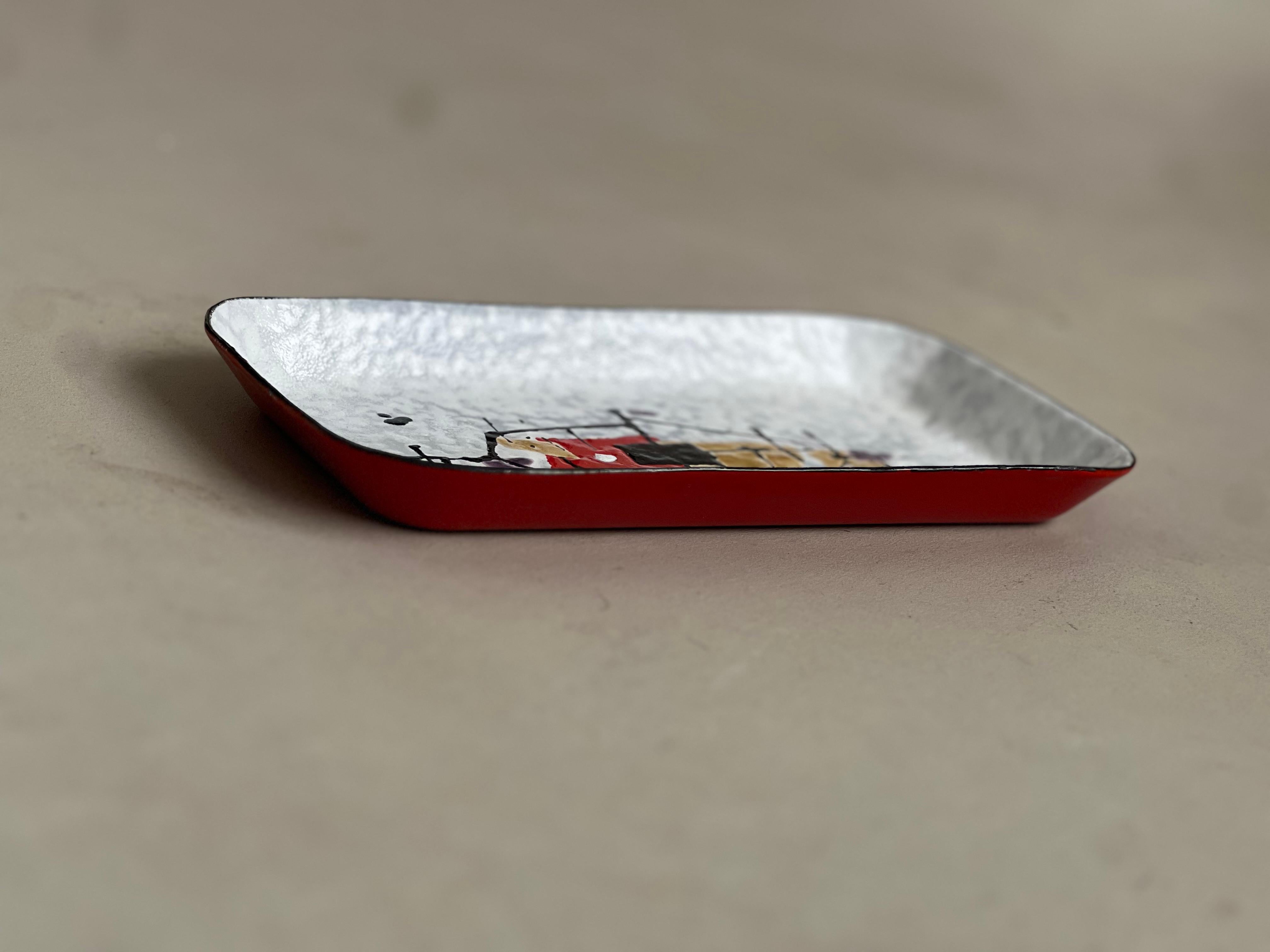 Artistic decorative hand painted metal tray by Eugenio Carmi, steel for progress For Sale 1